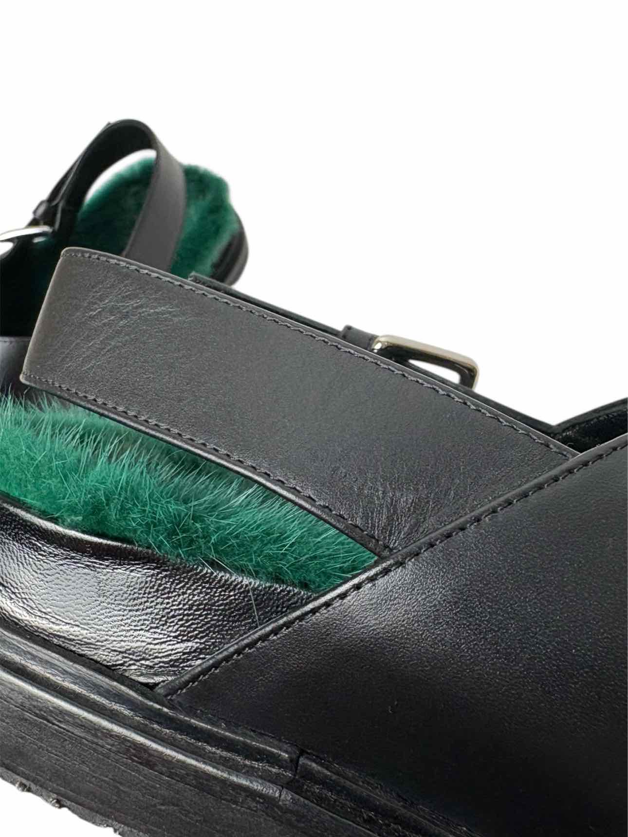 Marni Fussbett Size 39.5 Green Fur Lined Leather Sandals - Image 9