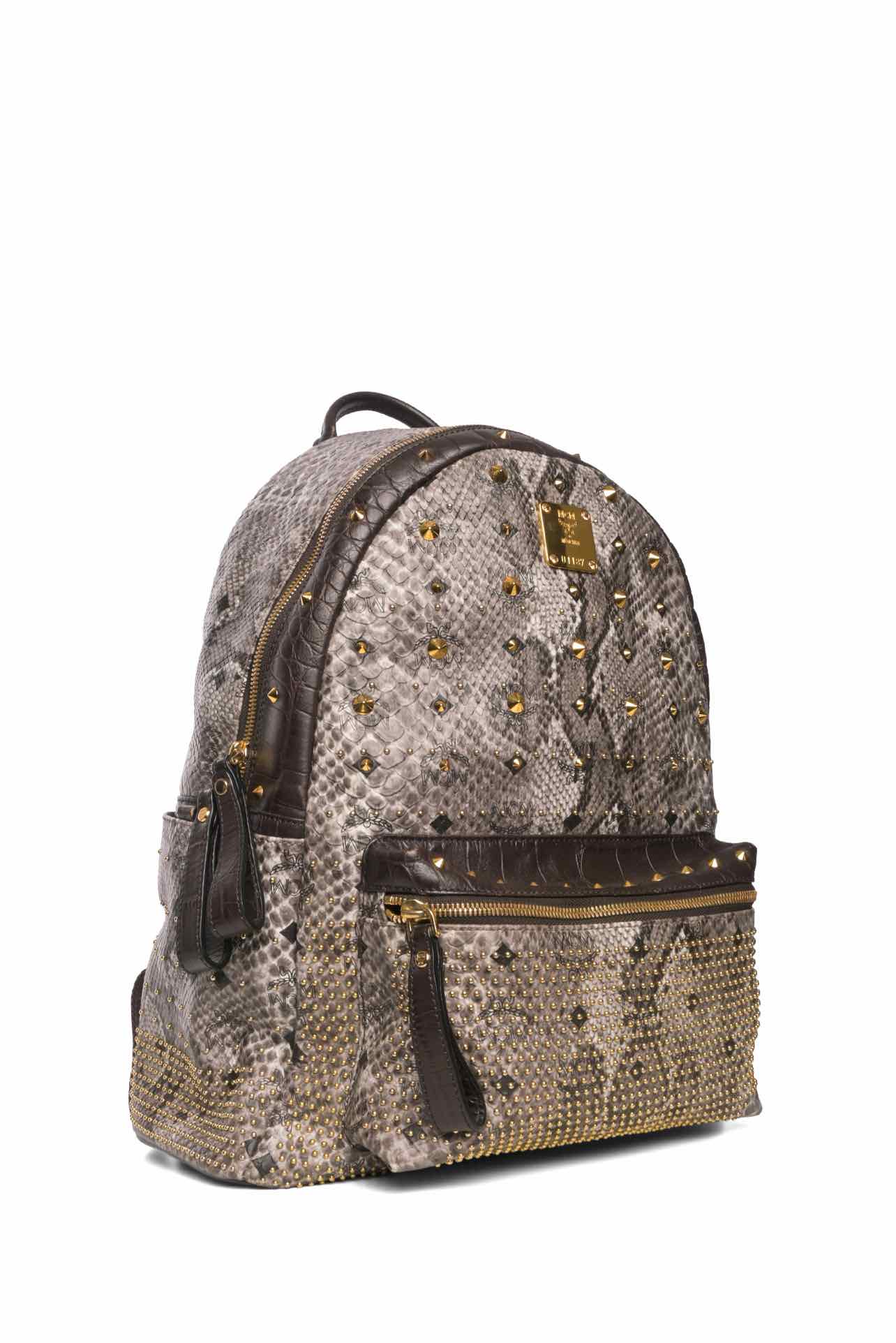 MCM Snakeskin Printed Studded Stark BackPack - Image 2