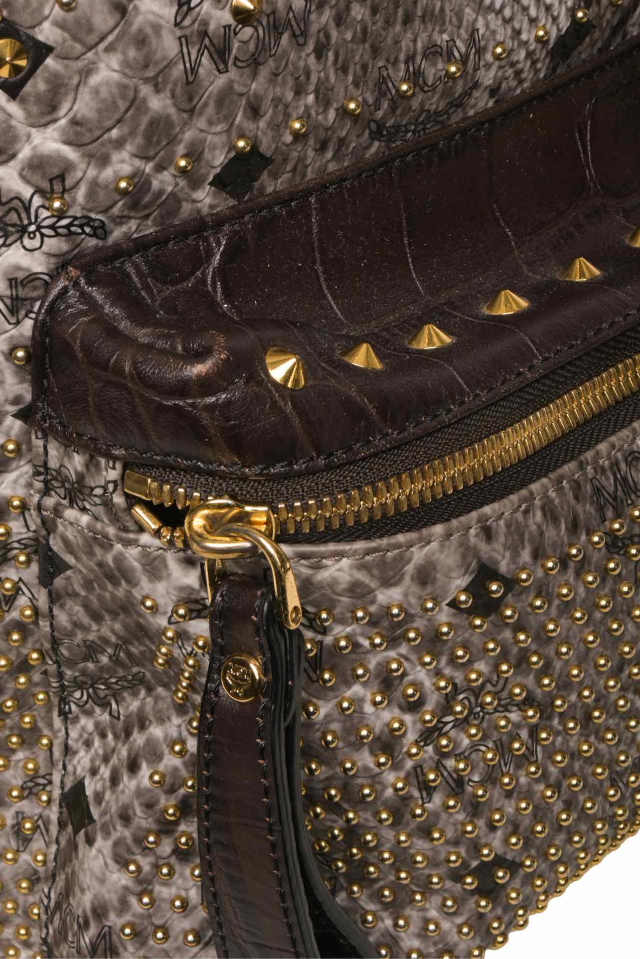 MCM Snakeskin Printed Studded Stark BackPack - Image 7