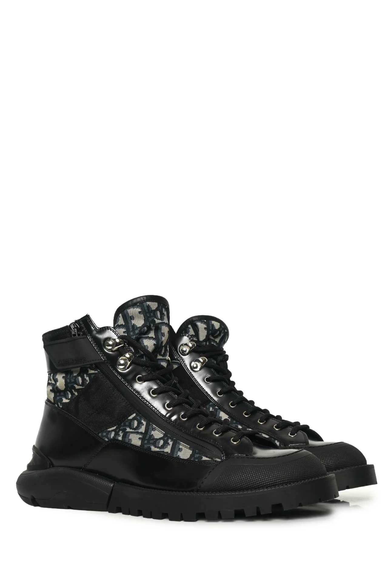 Mens Shoe Size 41 Christian Dior Men's Leather & Oblique Jacquard Combat Boots - Image 2