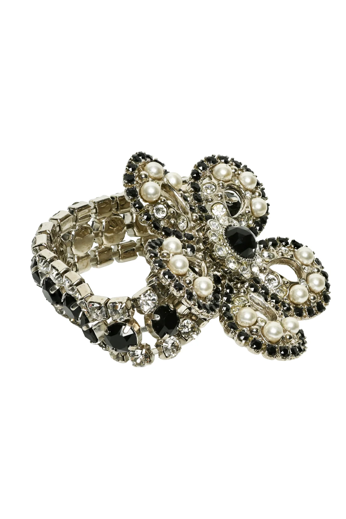 Miu Miu Crystal & Faux Pearl Flower Bracelet - Image 2