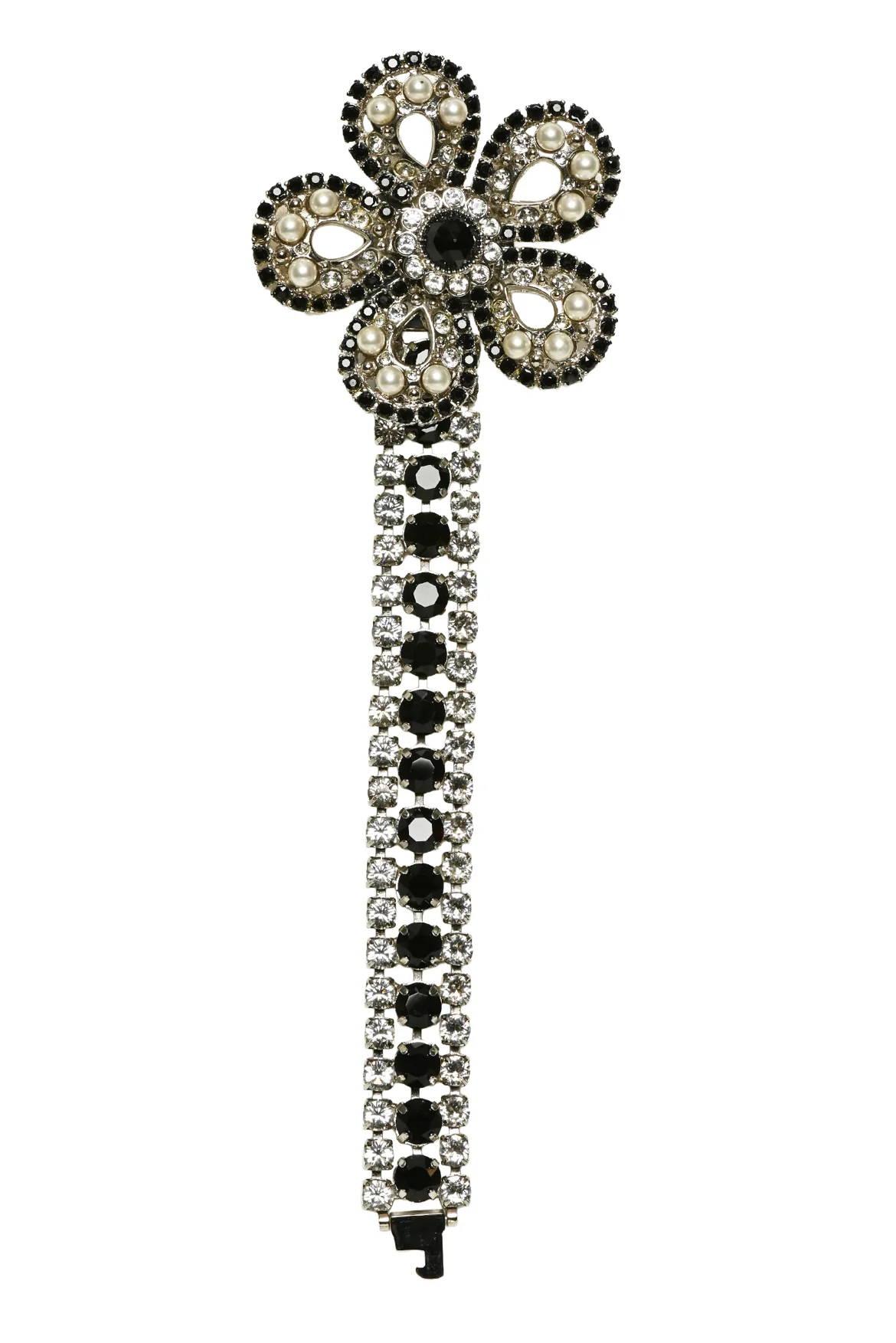 Miu Miu Crystal & Faux Pearl Flower Bracelet - Image 3