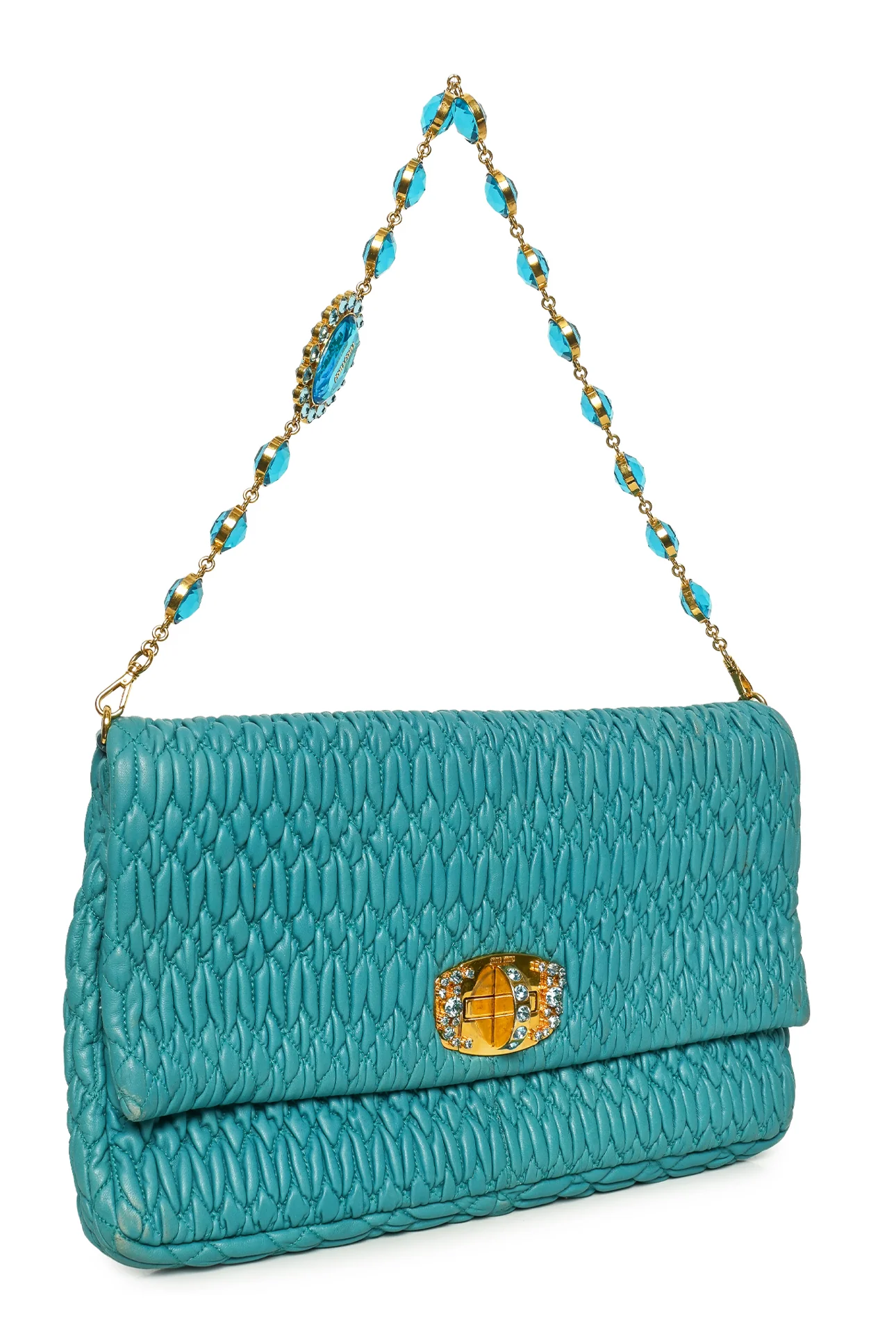 Miu Miu MatelassÃ© Leather Crystal Flap Shoulder Bag - Image 2