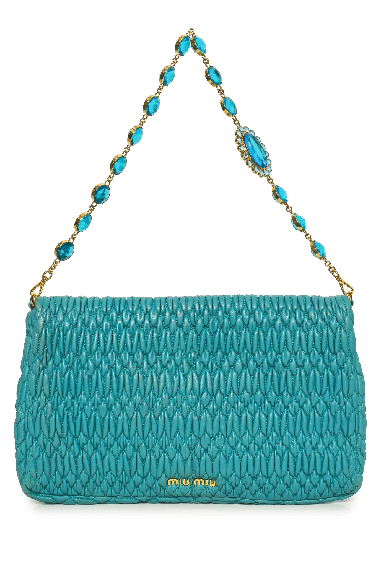Miu Miu MatelassÃ© Leather Crystal Flap Shoulder Bag - Image 3