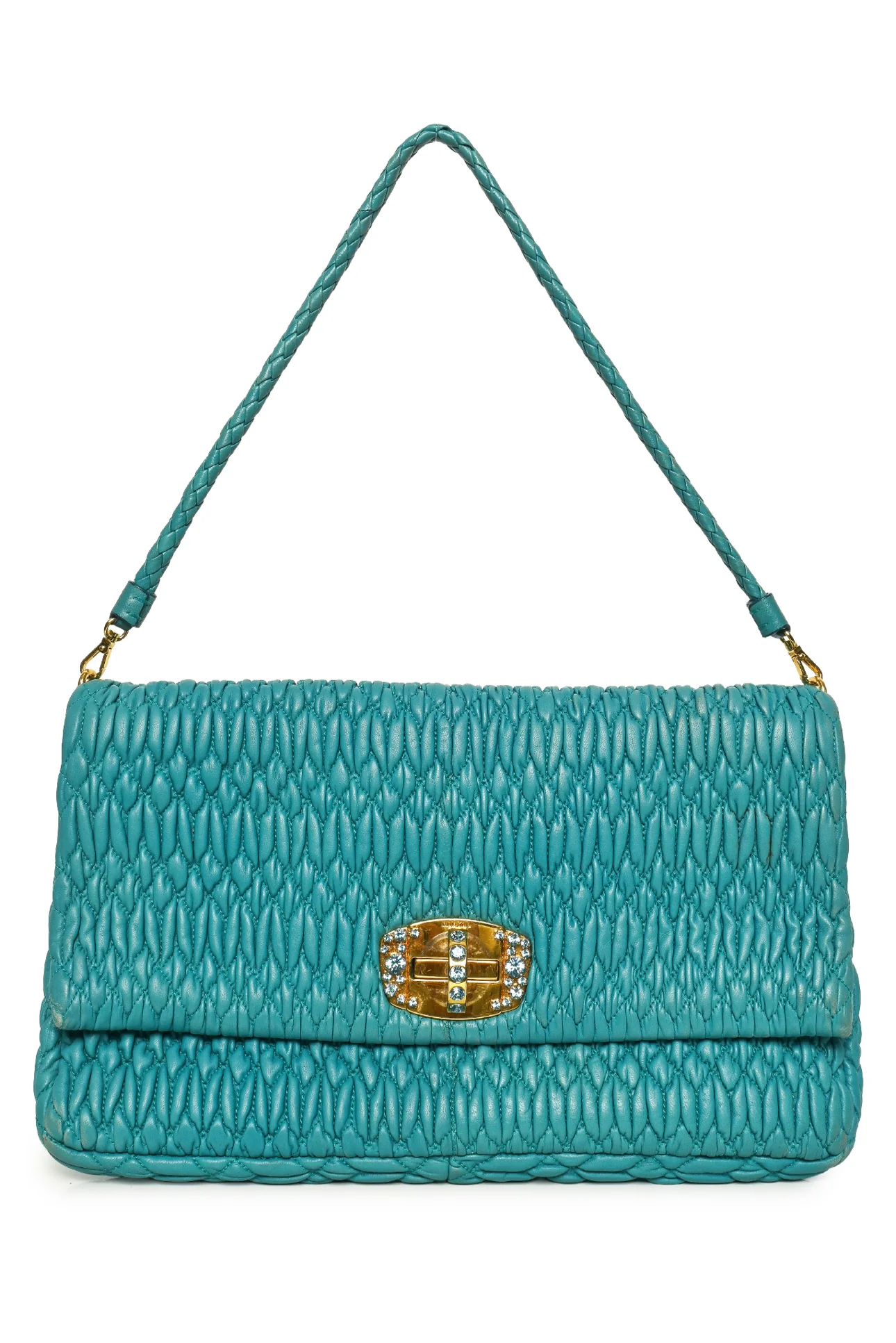 Miu Miu MatelassÃ© Leather Crystal Flap Shoulder Bag - Image 6