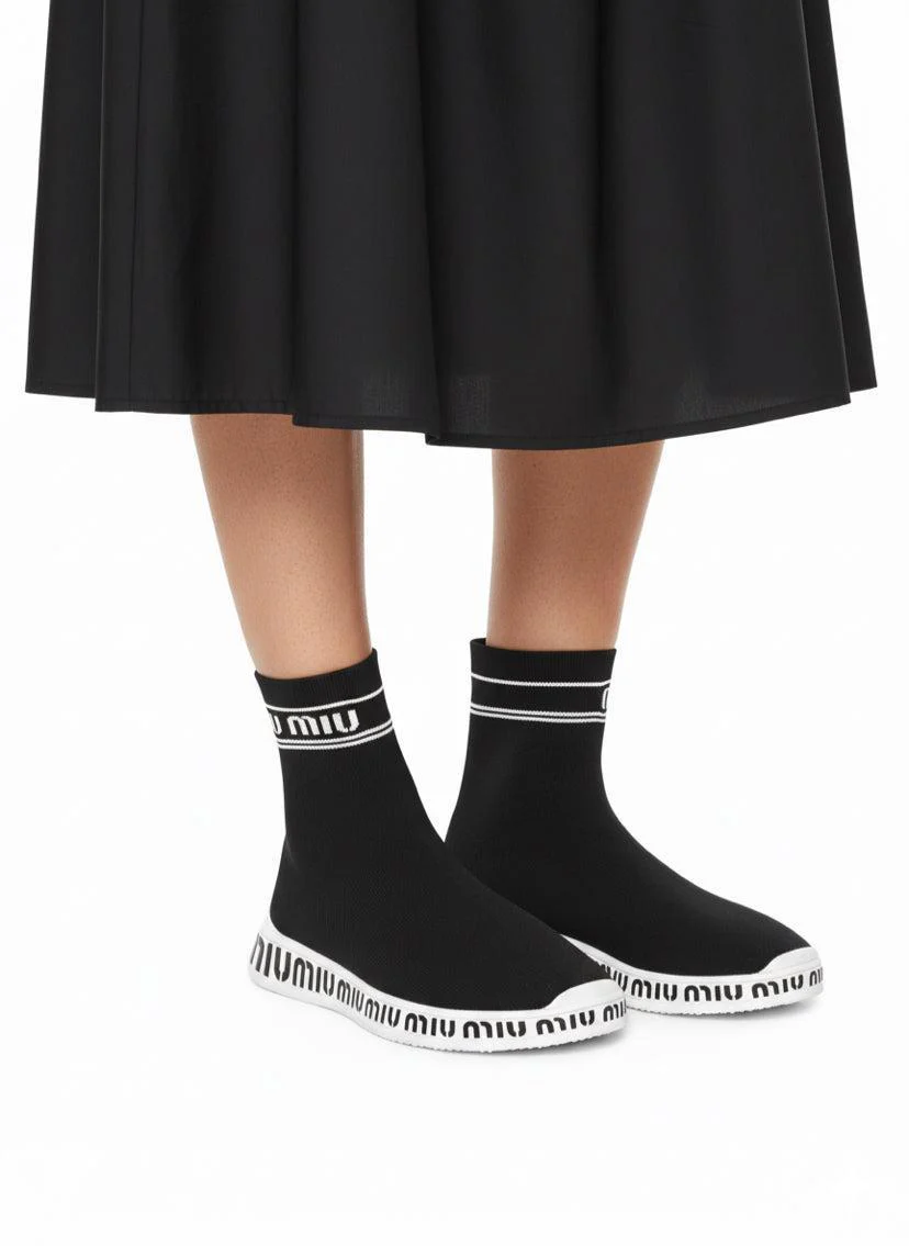 Miu Miu Size 35.5 Logo Knit Sock Sneaker - Image 5