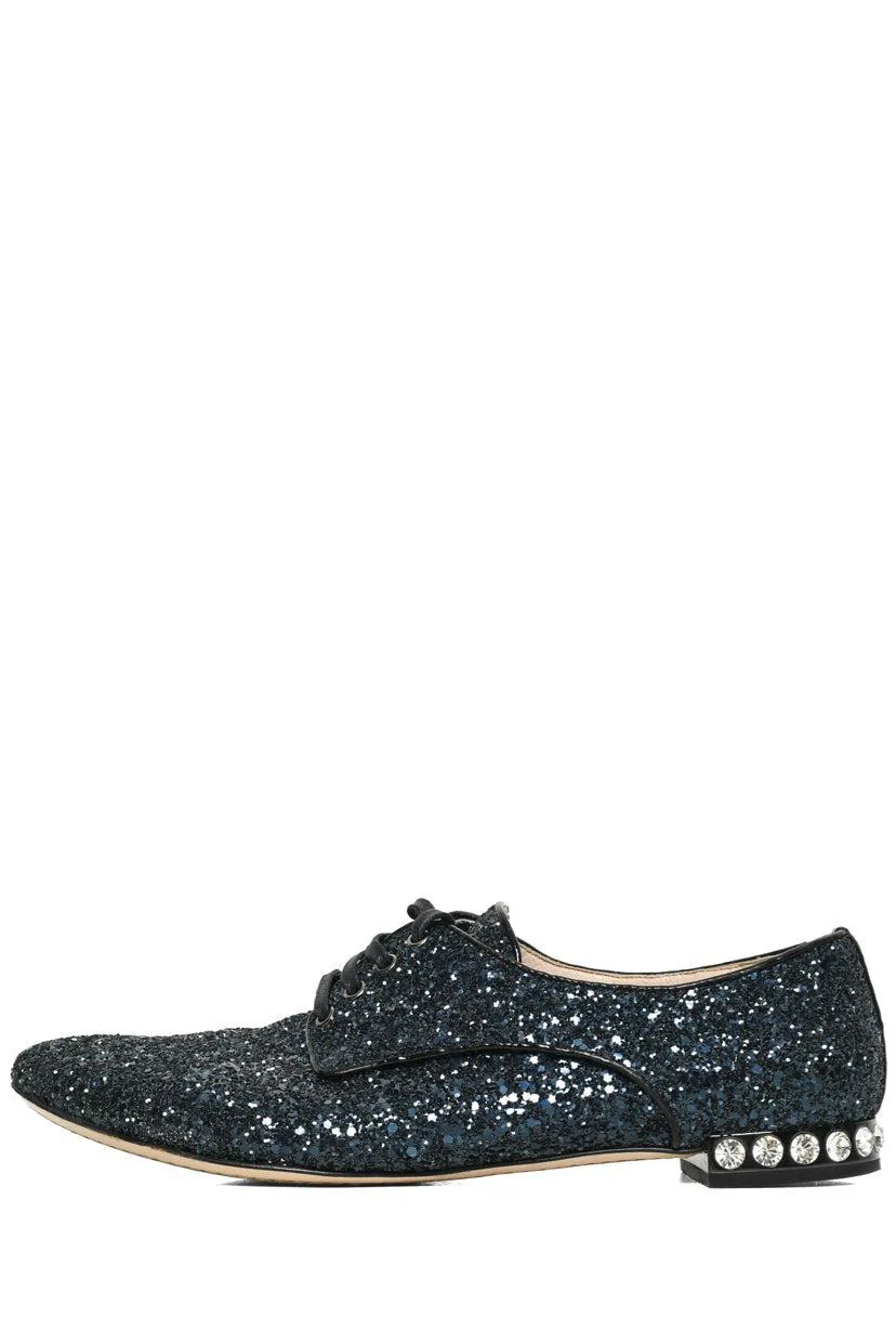 Miu Miu Size 37 Lace Up Glitter & Crystal Flats - Image 3