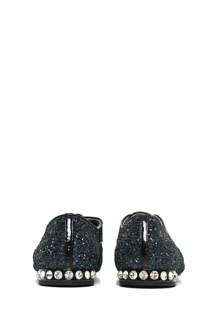 Miu Miu Size 37 Lace Up Glitter & Crystal Flats - Image 4