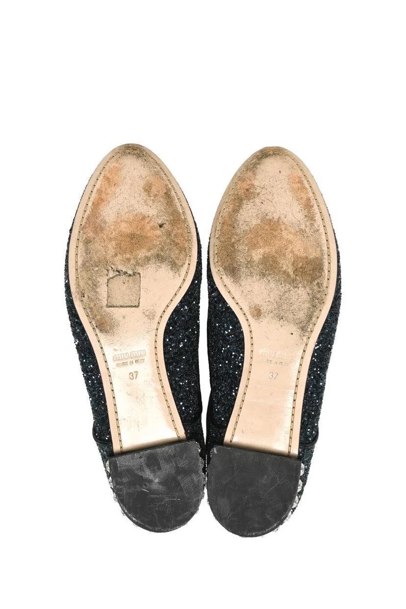 Miu Miu Size 37 Lace Up Glitter & Crystal Flats - Image 7