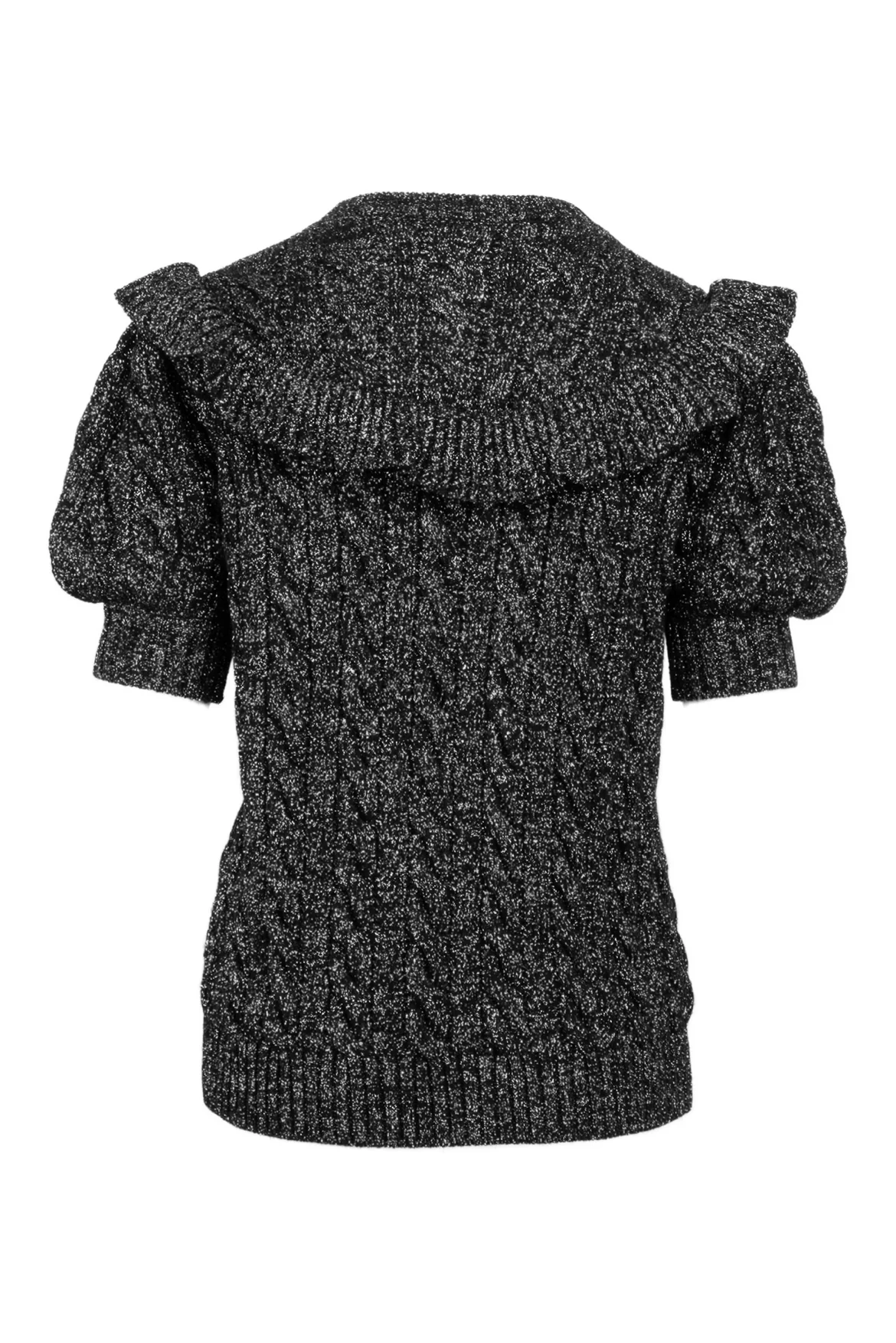 Miu Miu Size 38 2021 Ruffle Accent Metallic Cable Knit Short Sleeve Sweater - Image 2