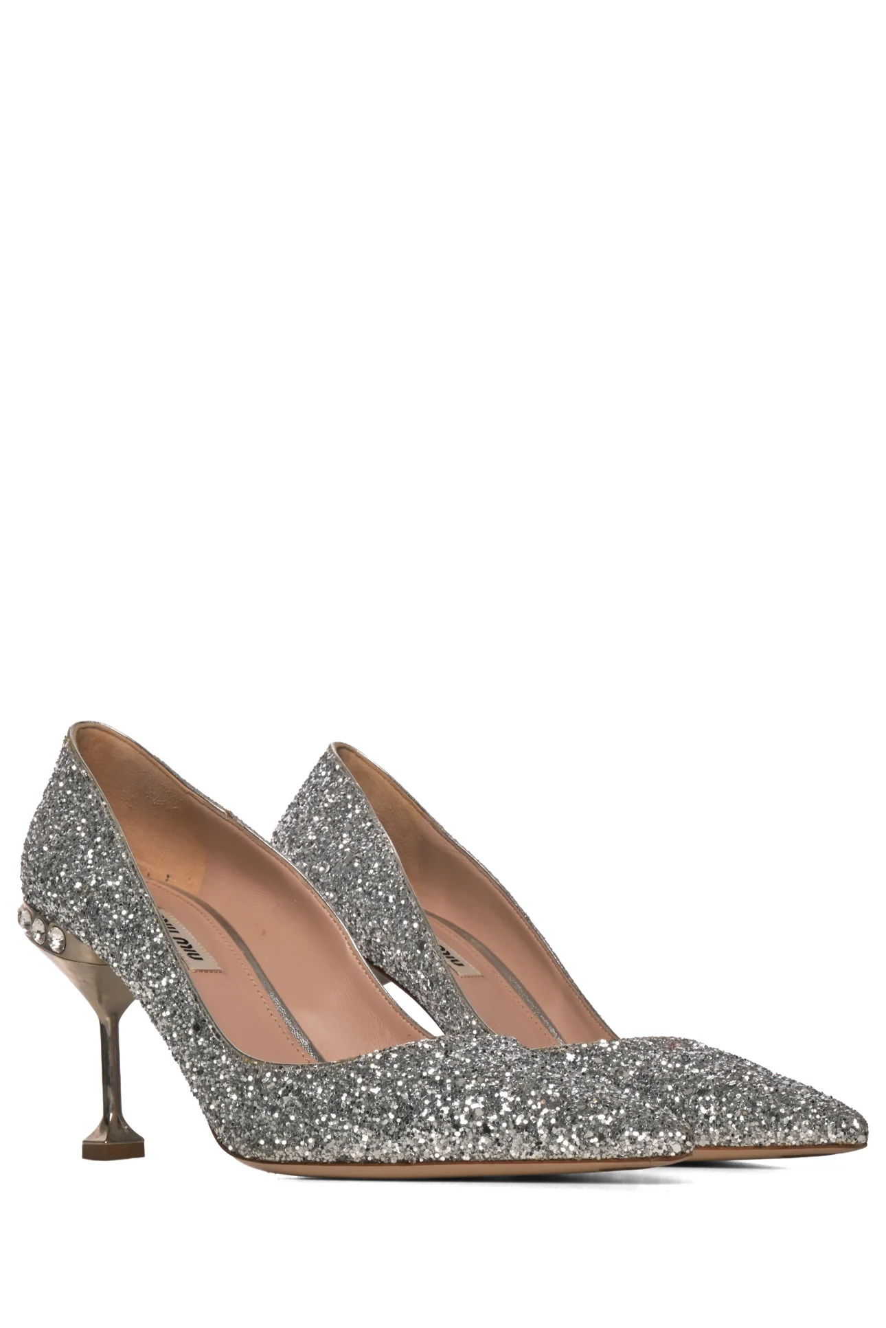 Miu Miu Size 38.5 Silver Metallic Glitter Pumps - Image 2
