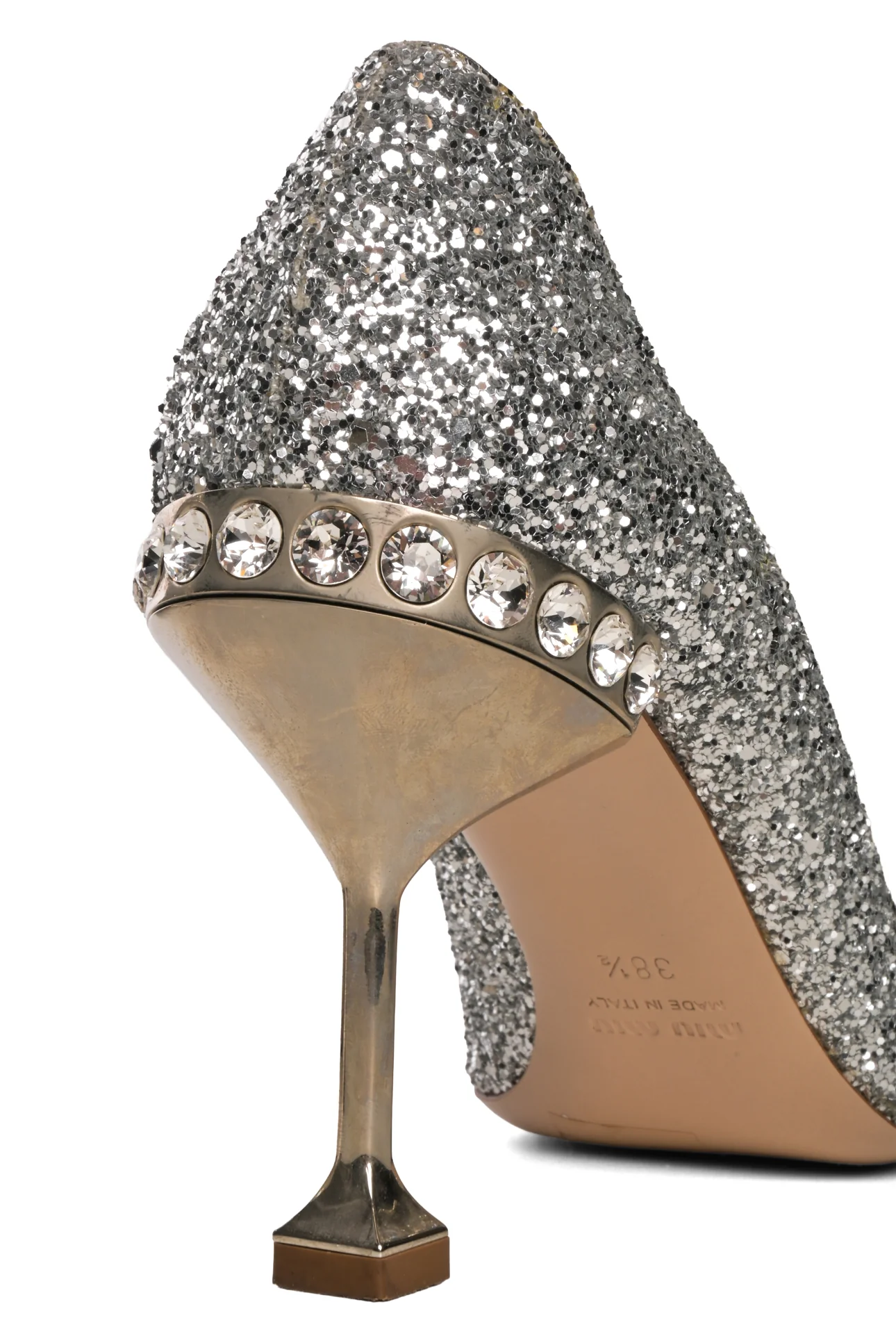 Miu Miu Size 38.5 Silver Metallic Glitter Pumps - Image 5