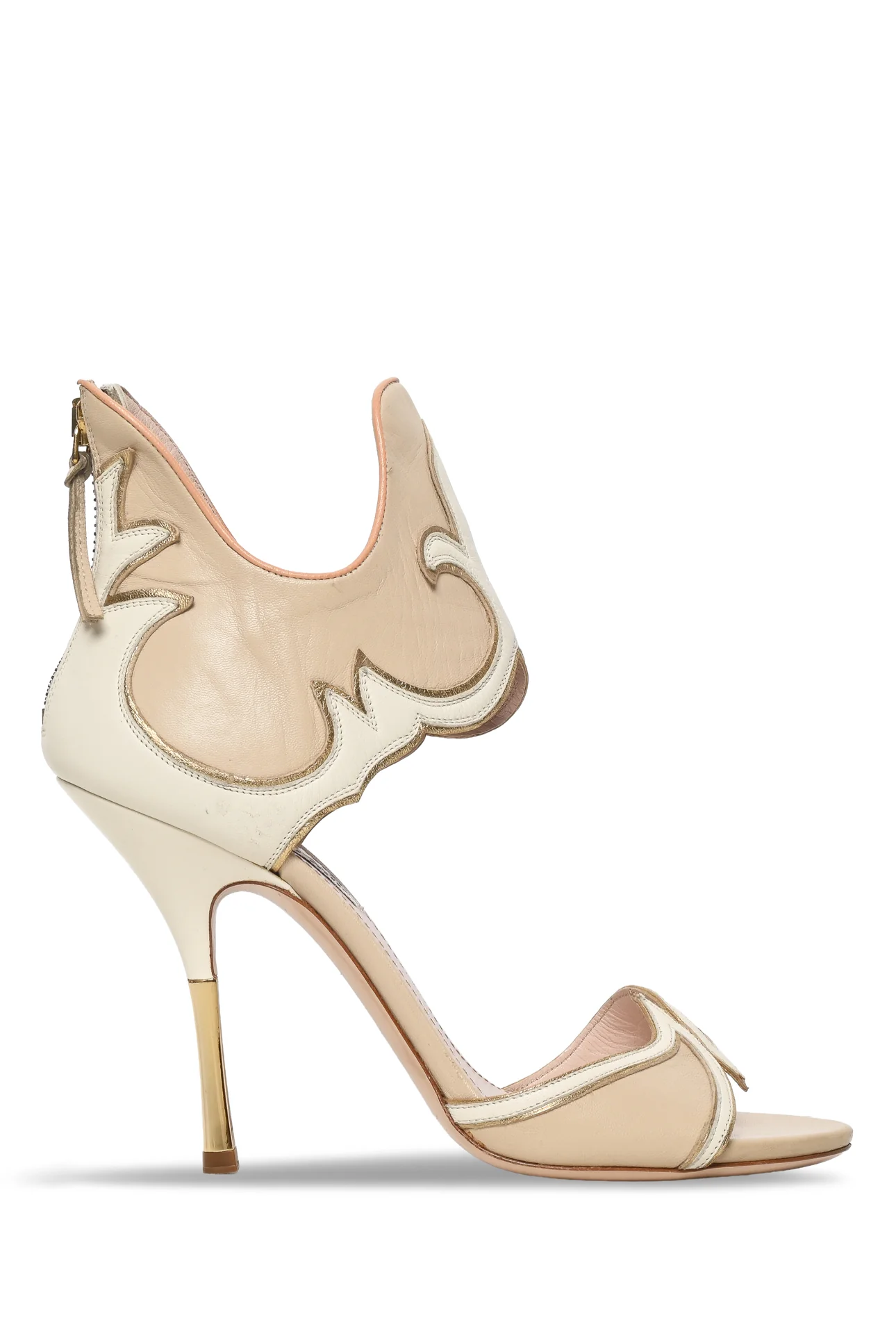 Miu Miu Size 38 Vintage Western Leather Applique Heeled Sandals