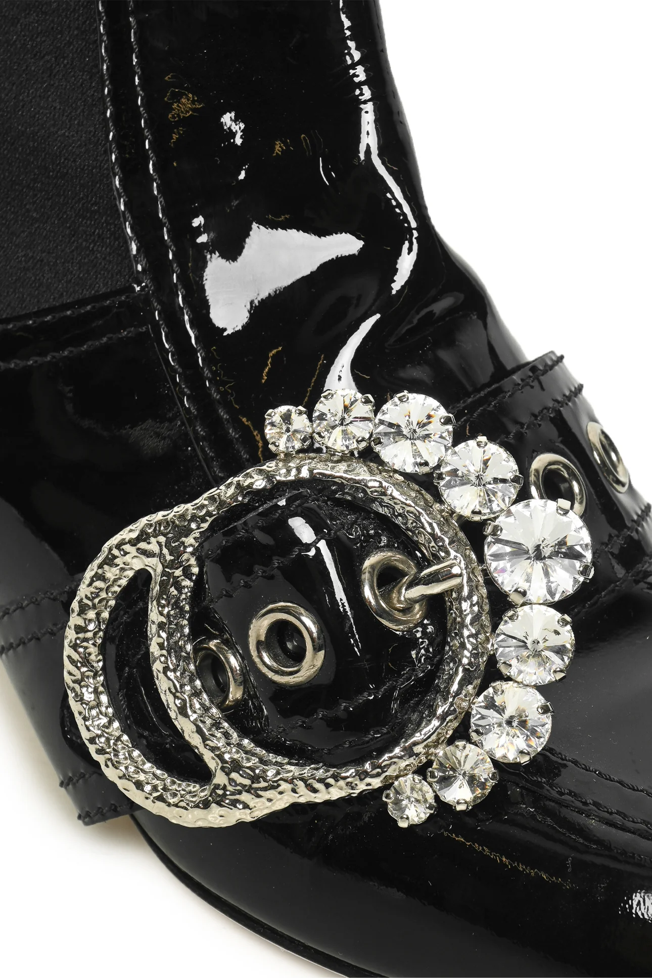 Miu Miu Size 39 Crystal Embellished Buckle Patent Leather Pull-On Ankle Boots - Image 6