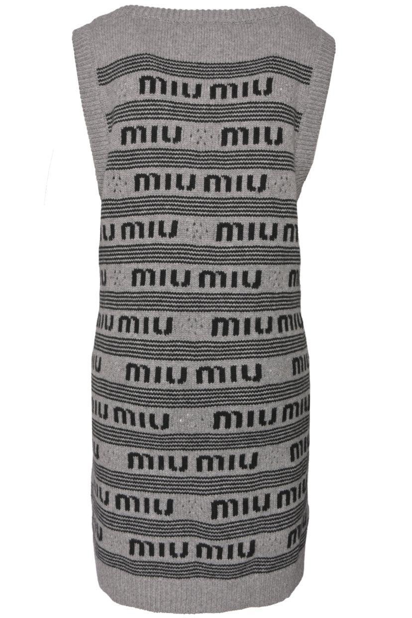 Miu Miu Size 40 2022 Logo Intarsia Striped Cashmere Sleeveless Knit Mini Dress - Image 2