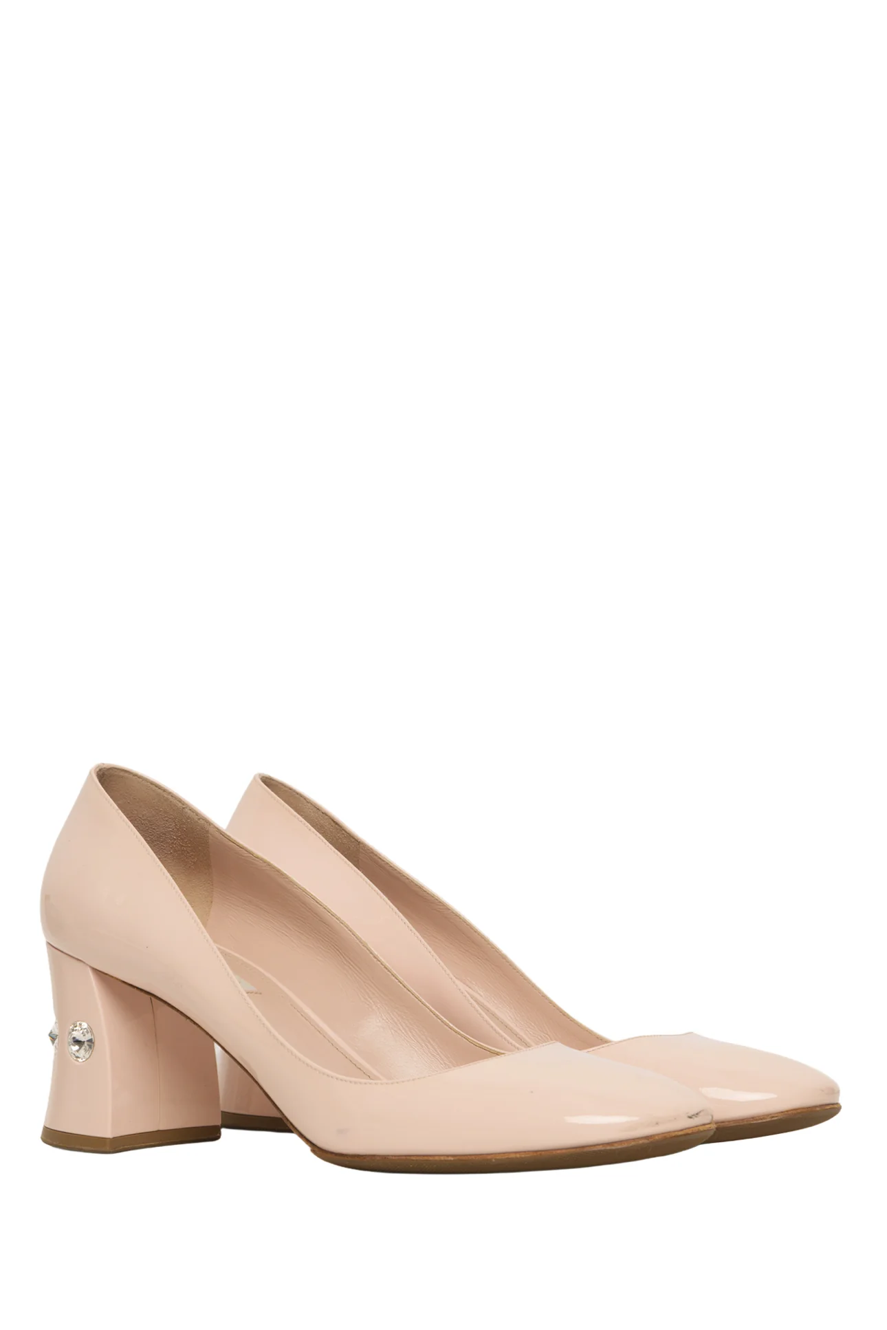 Miu Miu Size 40 Crystal Embellished Patent Leather Block Heel Pumps - Image 2