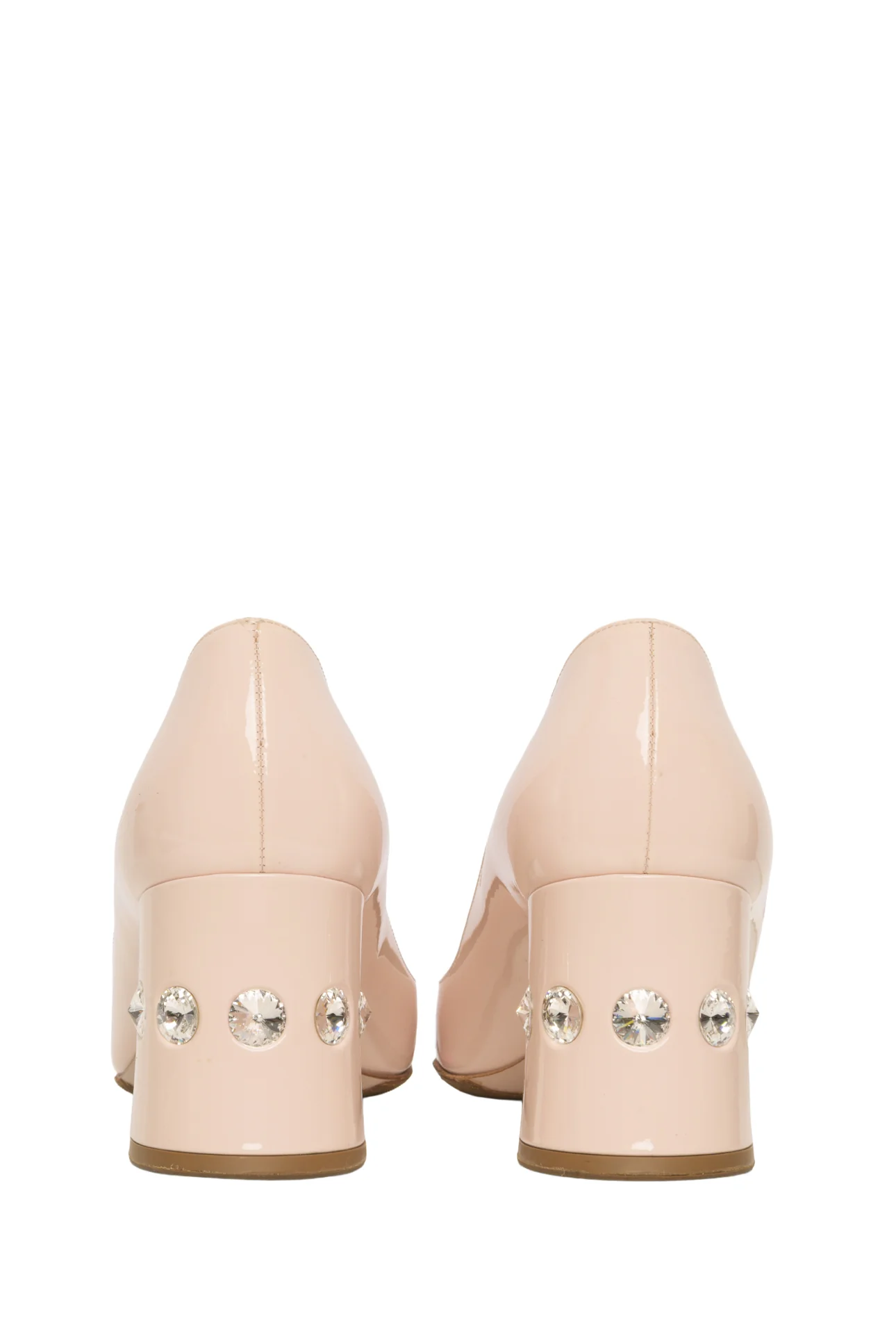 Miu Miu Size 40 Crystal Embellished Patent Leather Block Heel Pumps - Image 4