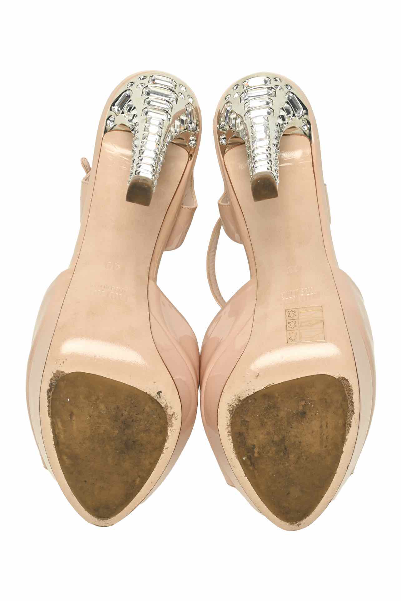 Miu Miu Size 40 Patent Leather Crystal Embellished Sandals - Image 6