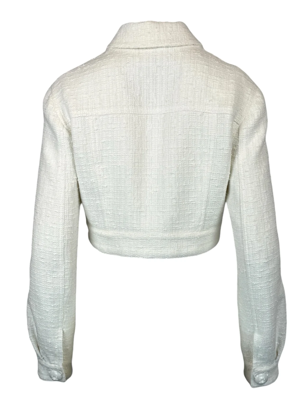 Moschino Couture Size 8 Tweed Teddy Button Detail Crop Jacket - Image 2