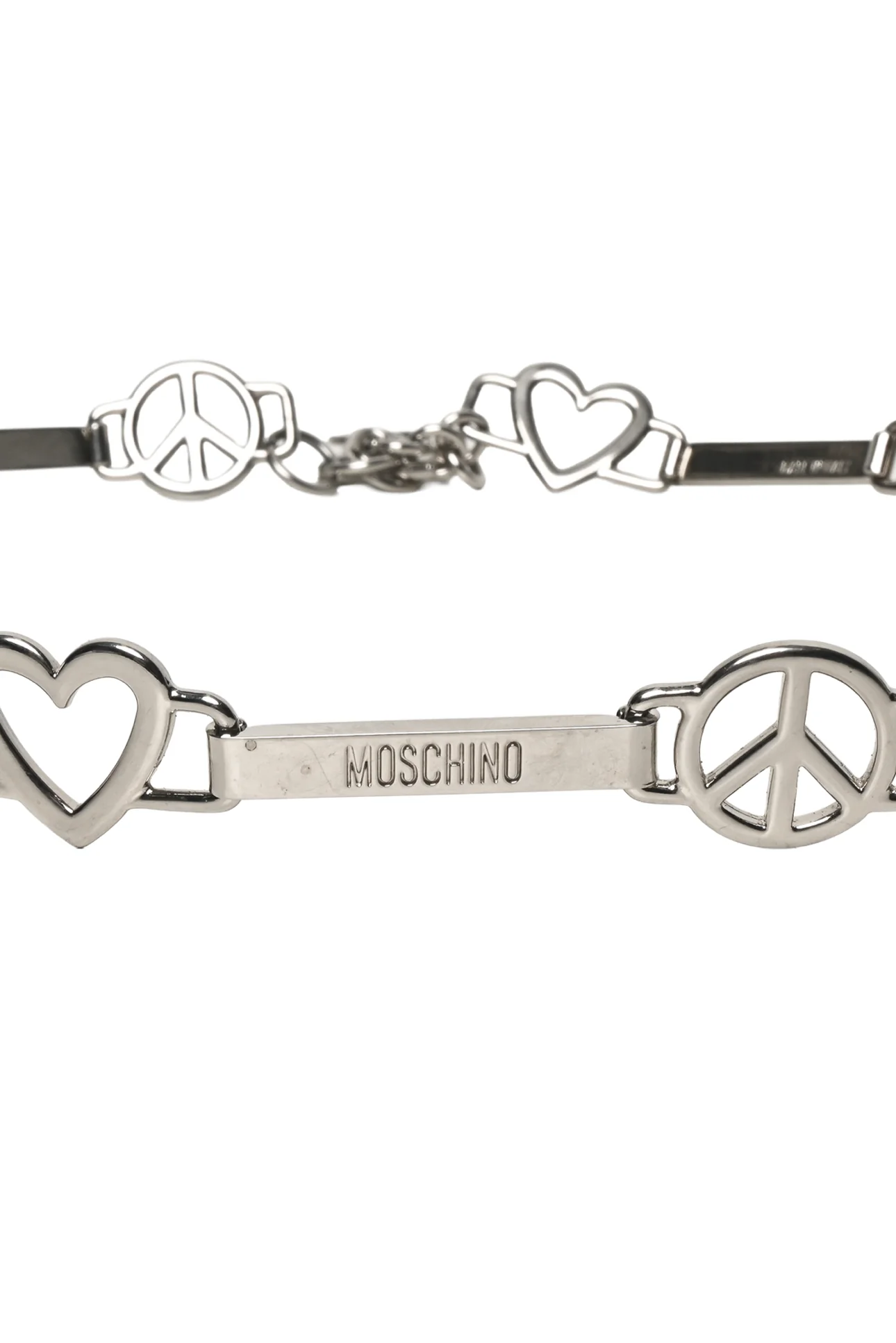 Moschino Silver-Tone Peace & Love Logo Chain Belt - Image 2