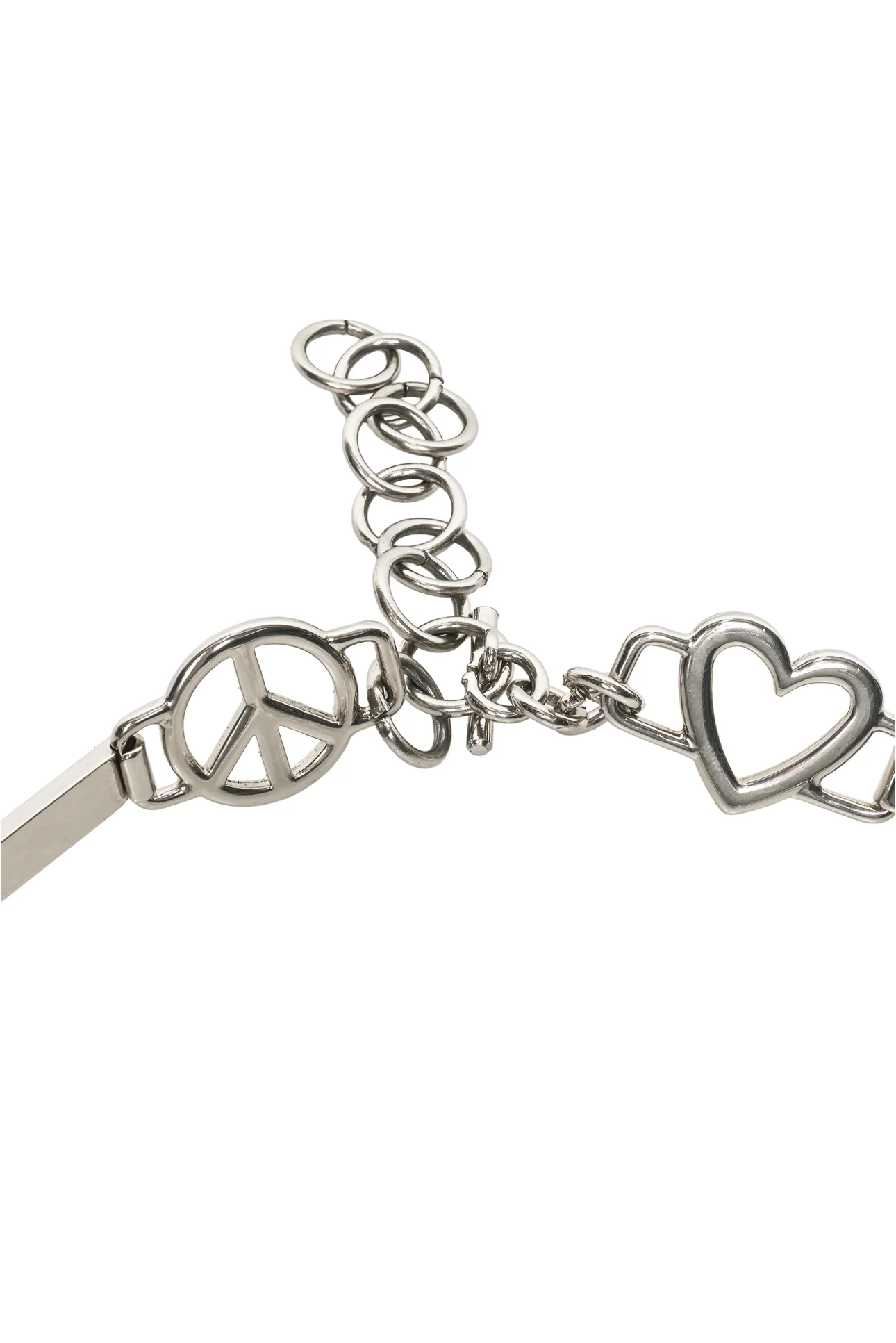 Moschino Silver-Tone Peace & Love Logo Chain Belt - Image 3