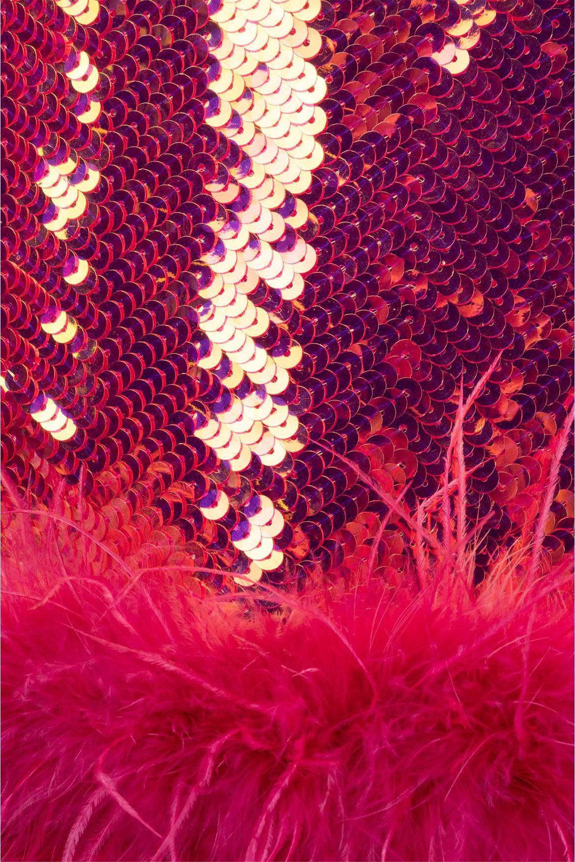 Nadine Merabi Size M Sequin & Feather Trim Mini Skirt - Image 3