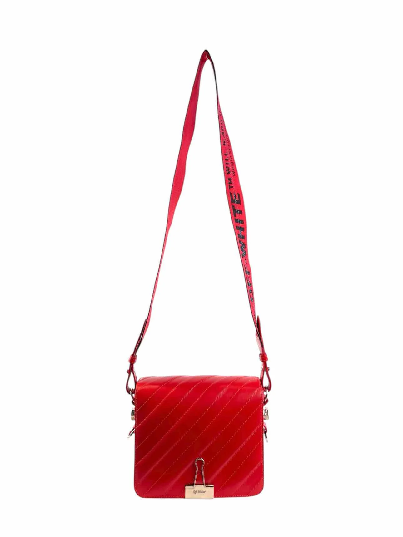 Off White Calfskin Padded Diag Binder Flap Crossbody Bag - Image 6