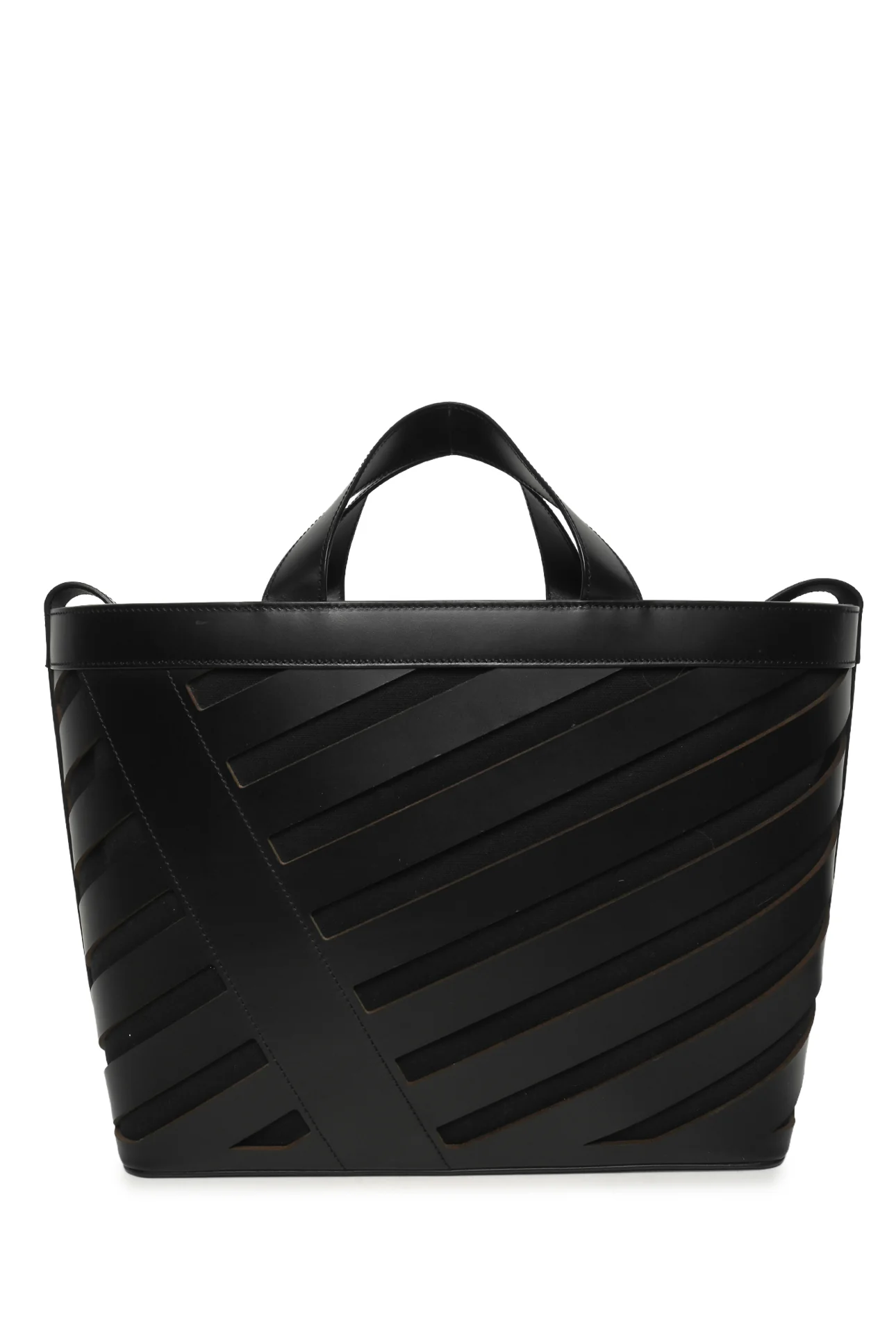 Off White Diagonal Cutout Leather & Canvas Tote - Image 3