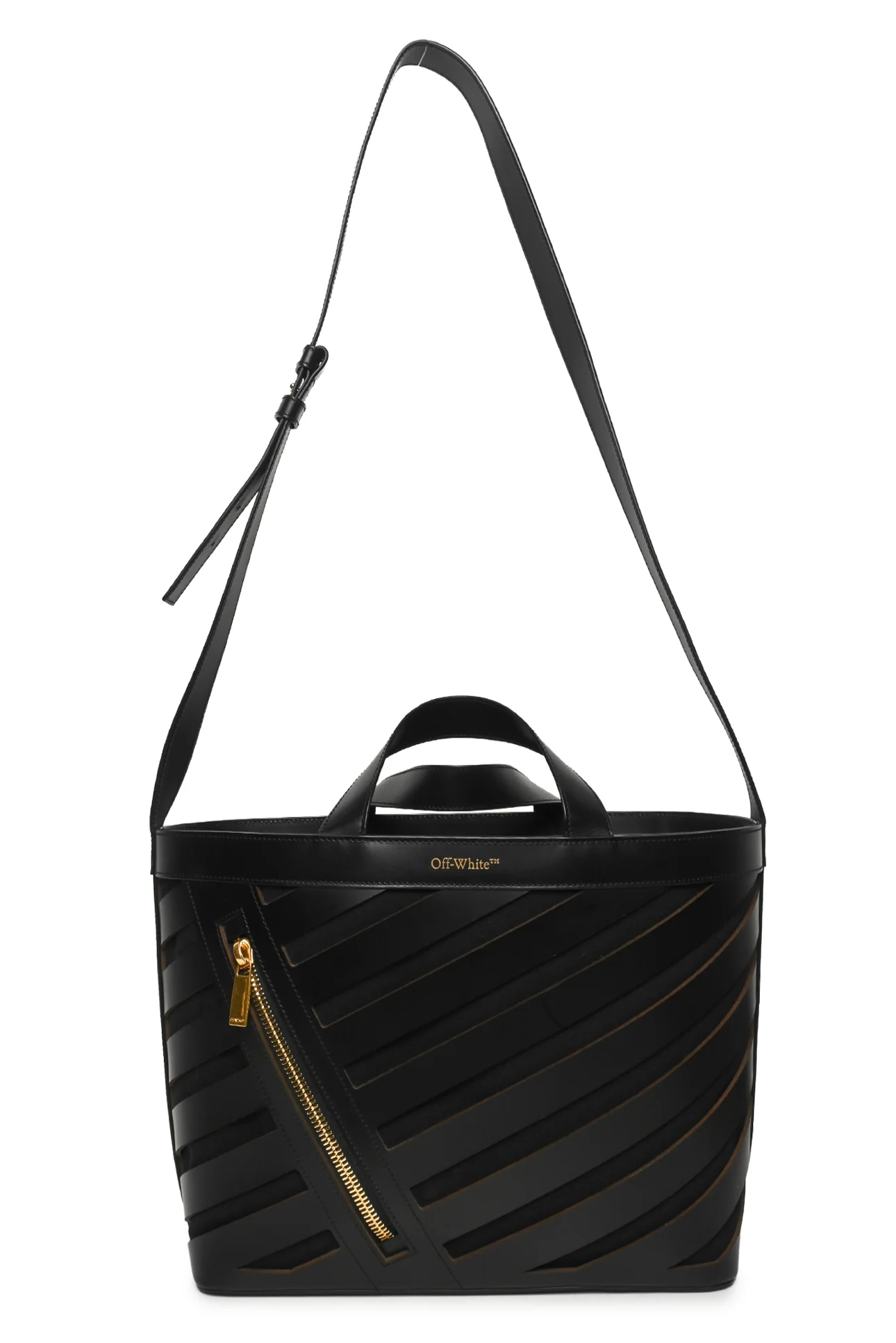 Off White Diagonal Cutout Leather & Canvas Tote - Image 4