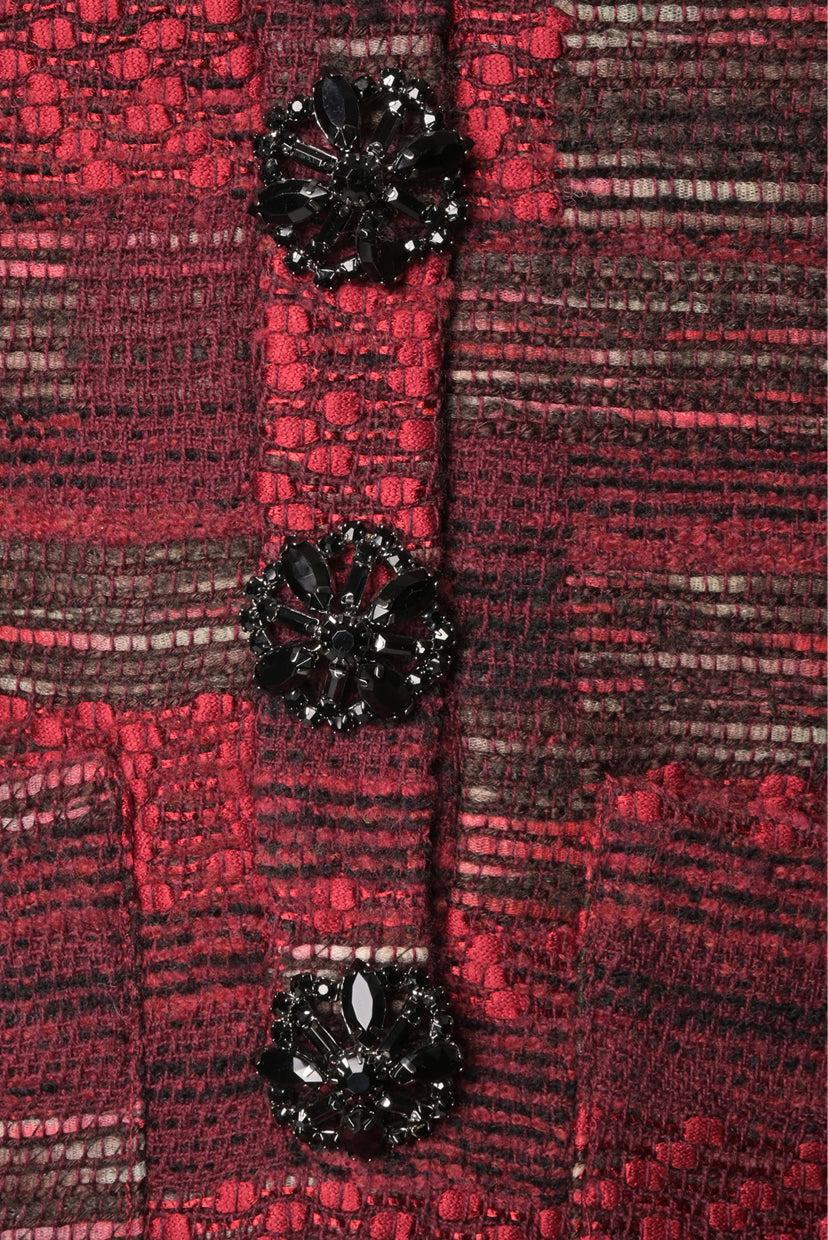 Oscar De La Renta Size 4 Embellished Tweed Short Sleeve Dress - Image 3