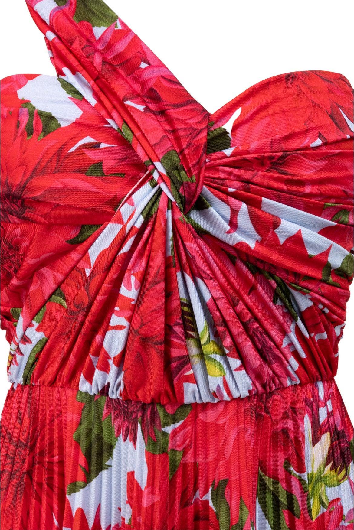 Oscar De La Renta Size 6 One Shoulder Dahlia Pleated Midi Dress - Image 3