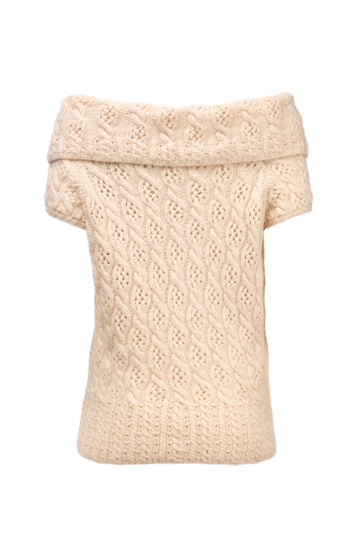 Oscar De La Renta Size L 2009 Cable Knit Flower Cashmere Short Sleeve Sweater - Image 2