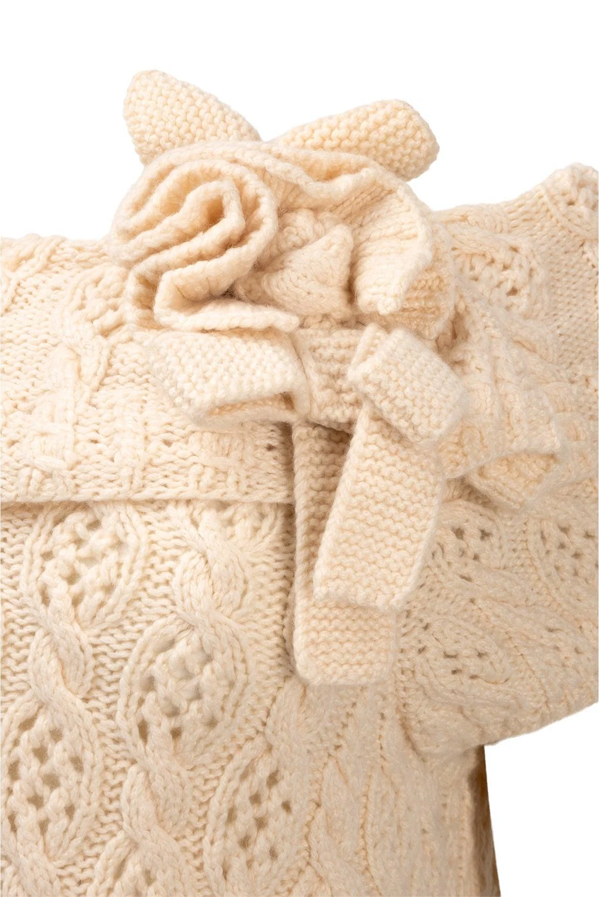 Oscar De La Renta Size L 2009 Cable Knit Flower Cashmere Short Sleeve Sweater - Image 3