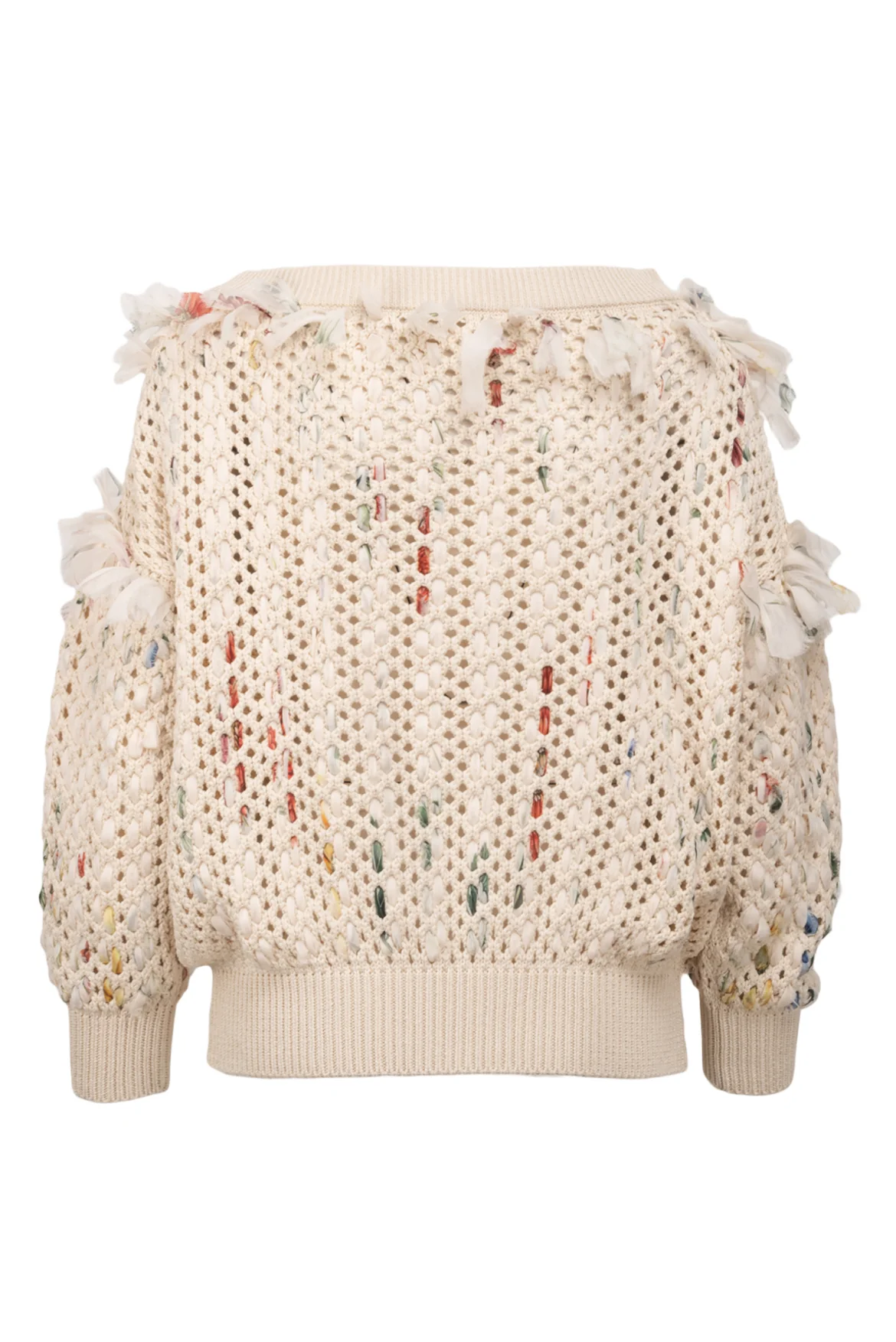 Oscar De La Renta Size L Floral Silk Woven Knit Sweater - Image 2