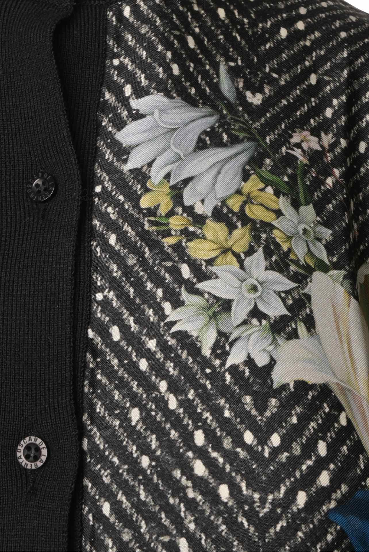 Oscar De La Renta Size M Wool & Silk Floral Cardigan - Image 3