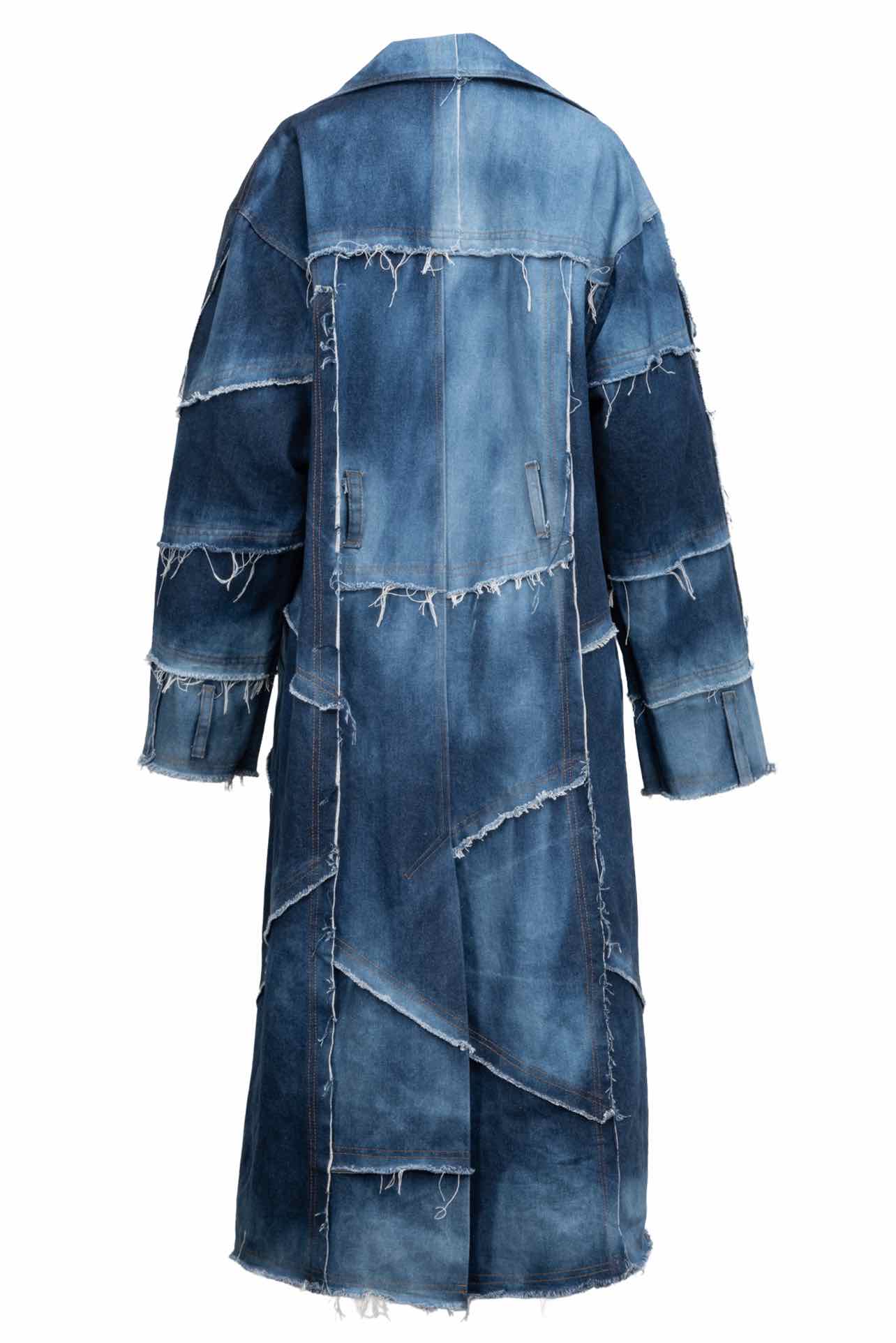 Paloma Lira Size XL Sample Upcycled Patchwork Denim Trench Coat - Image 2