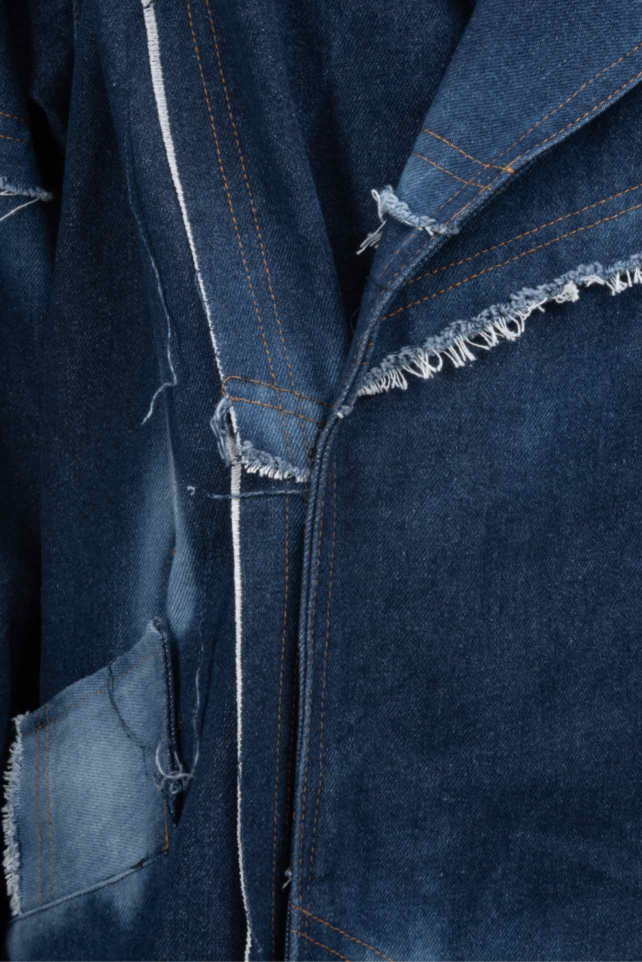Paloma Lira Size XL Sample Upcycled Patchwork Denim Trench Coat - Image 3