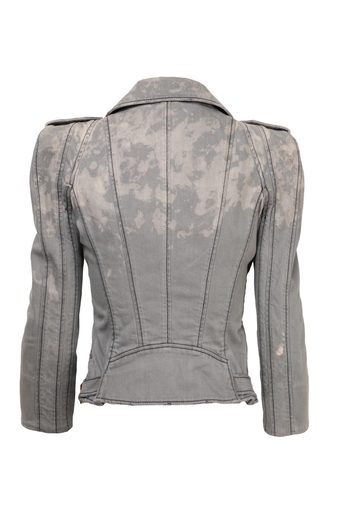 Pierre Balmain Size 38 Distressed Denim Moto Jacket - Image 2