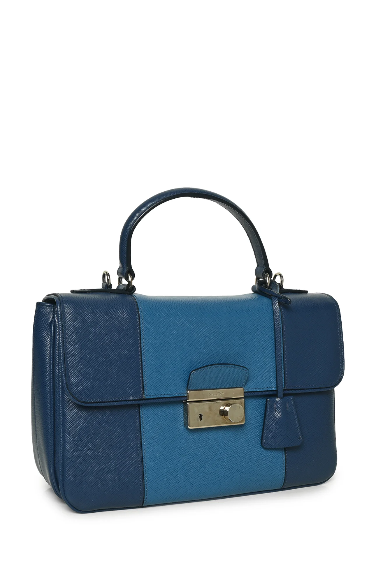 Prada 2015 Bicolor Saffiano Sound Lock Top Handle Satchel - Image 2