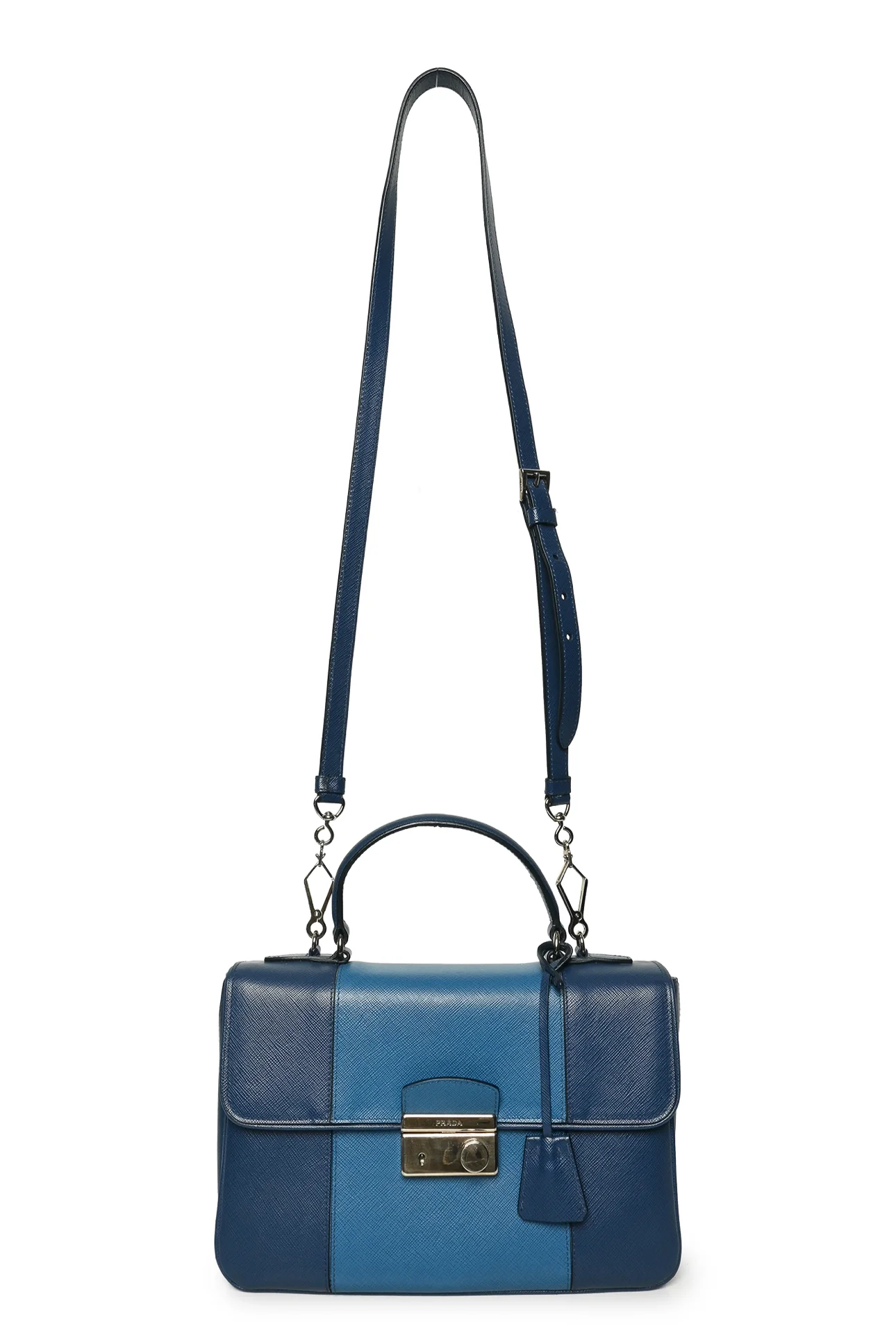 Prada 2015 Bicolor Saffiano Sound Lock Top Handle Satchel - Image 5