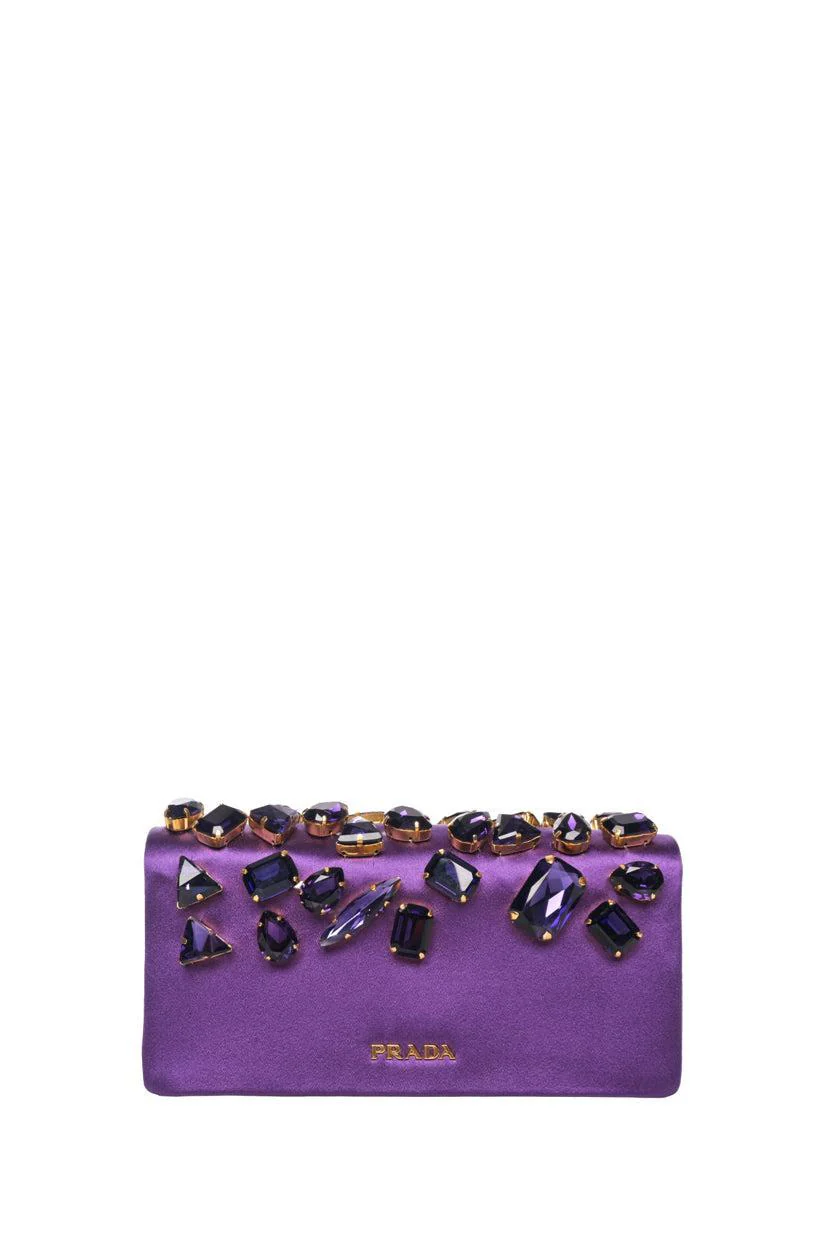 Prada Crystal Embellished Satin Clutch - Image 3