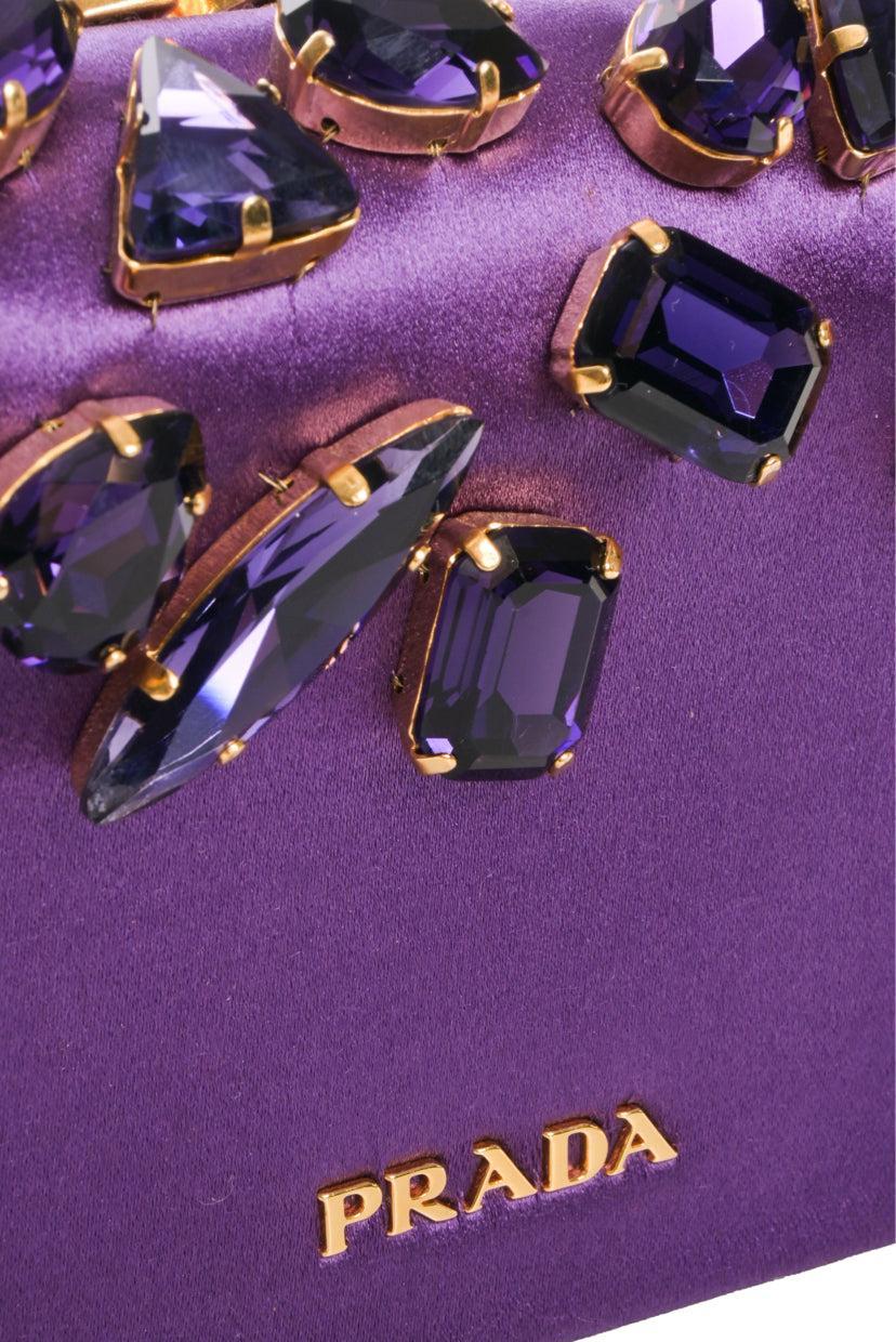 Prada Crystal Embellished Satin Clutch - Image 4