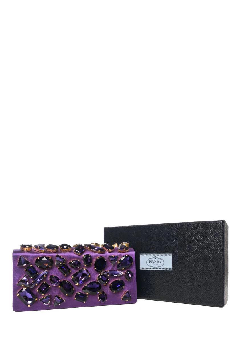 Prada Crystal Embellished Satin Clutch - Image 7