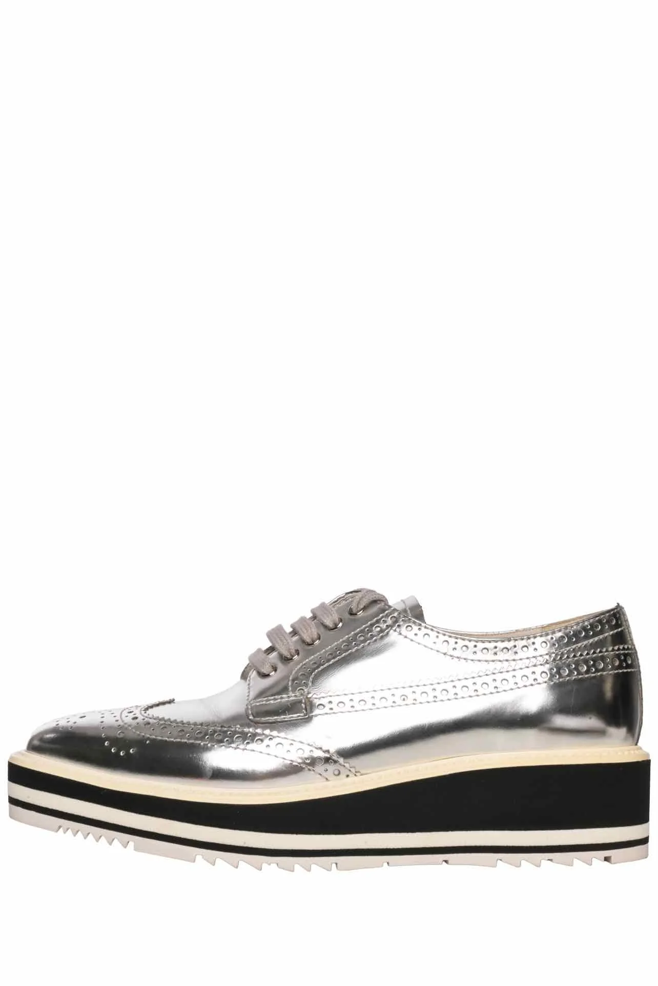 Prada Metallic Leather Brogue Oxford Flats - Image 3