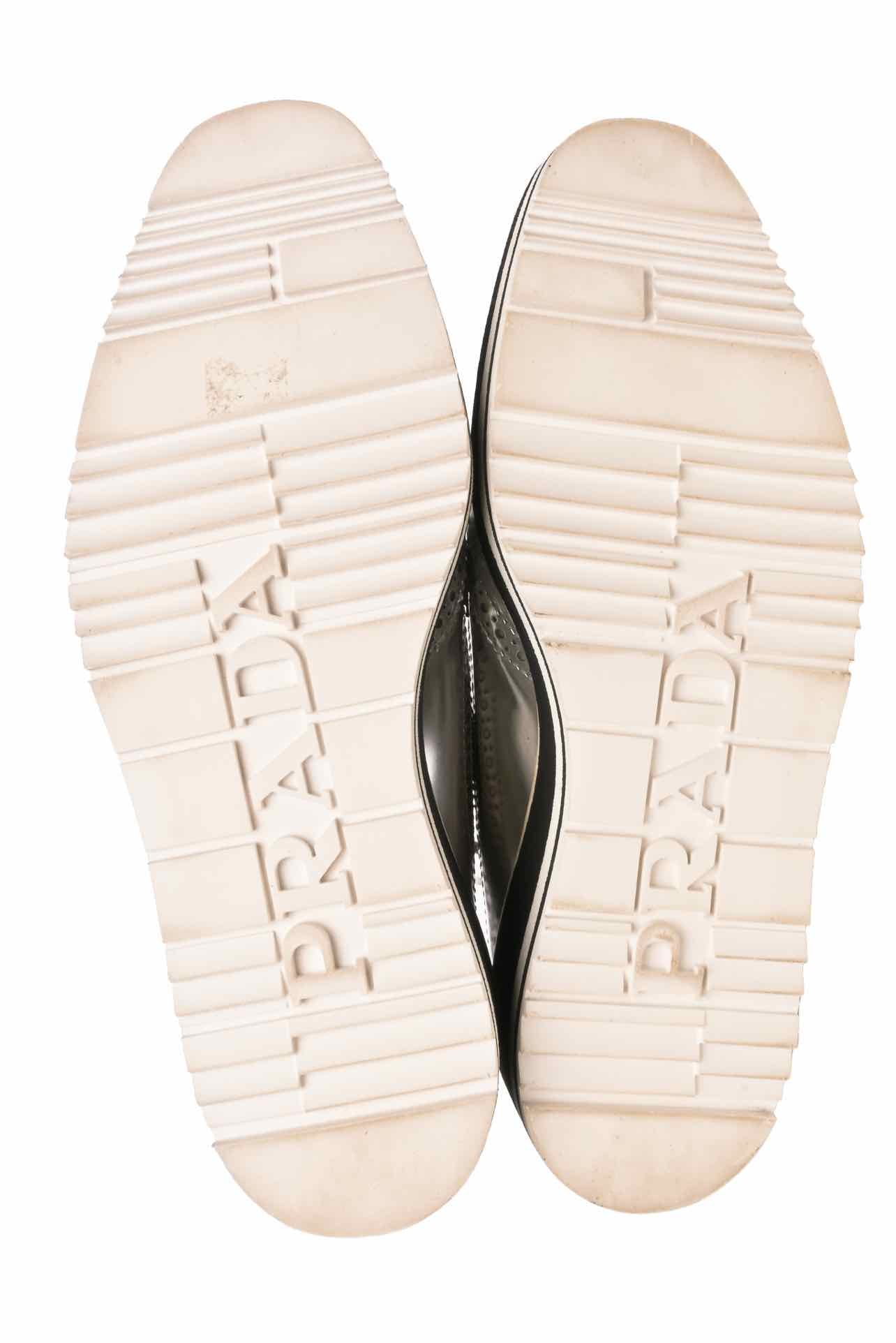 Prada Metallic Leather Brogue Oxford Flats - Image 6