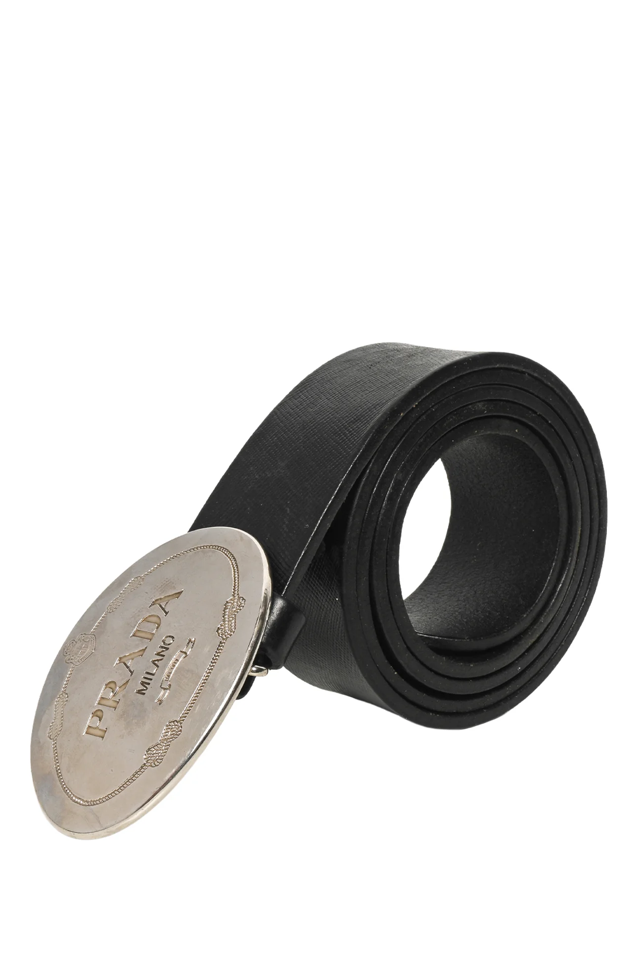 Prada Size 34 Oval Engraved Logo Buckle Belt - Image 2