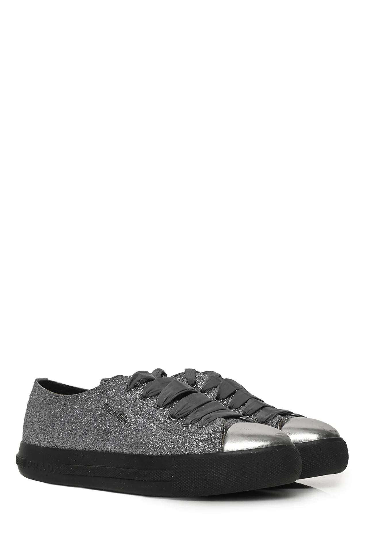 Prada Size 35 Prada Sport Silver Glitter Low Top Sneakers - Image 2