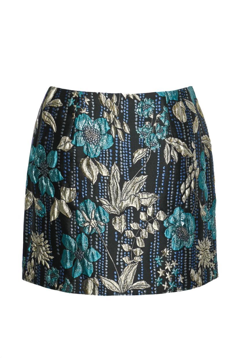 Prada Size 36 2018 Floral Metallic Mini Skirt - Image 2