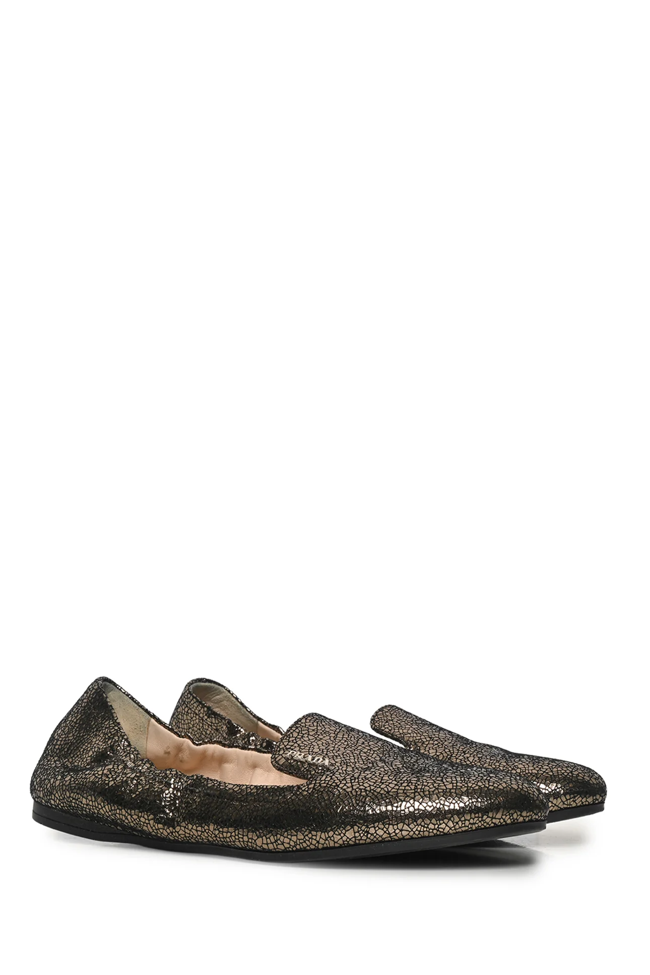 Prada Size 36 Crackle Finish Metallic Leather Flats - Image 2