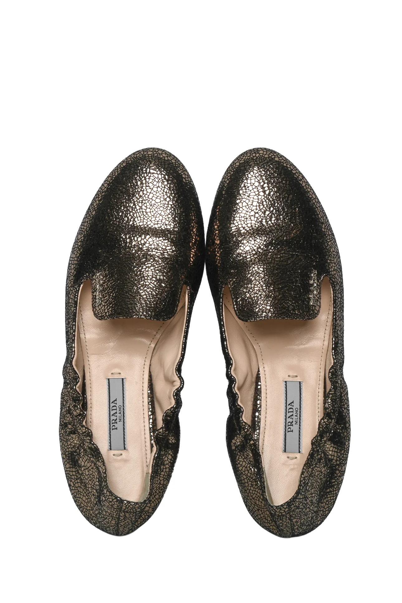 Prada Size 36 Crackle Finish Metallic Leather Flats - Image 6